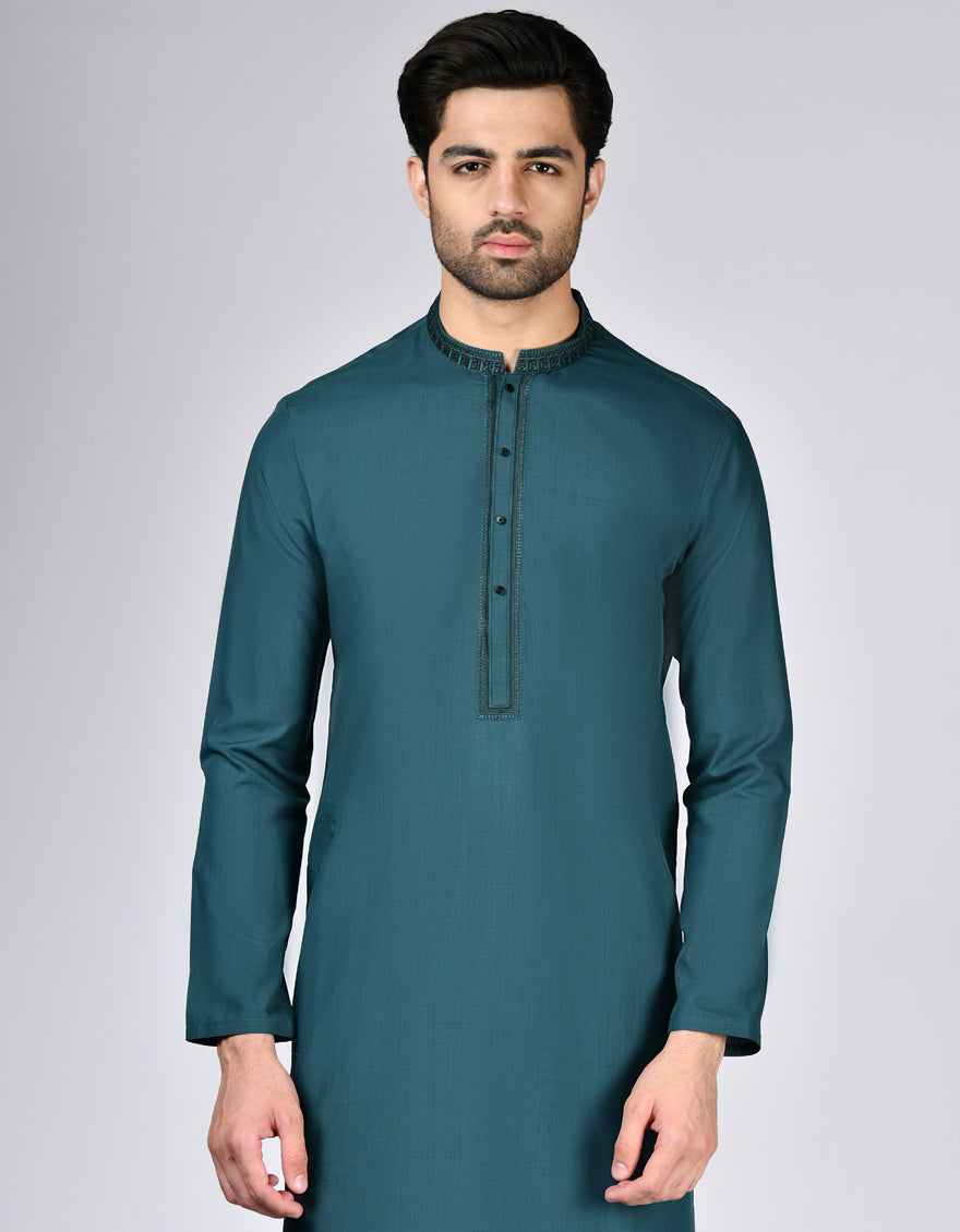 Stylish Blended Green Kurta by J. Junaid Jamshed - Perfect for Casual Wear, Festivals & Special Occasions