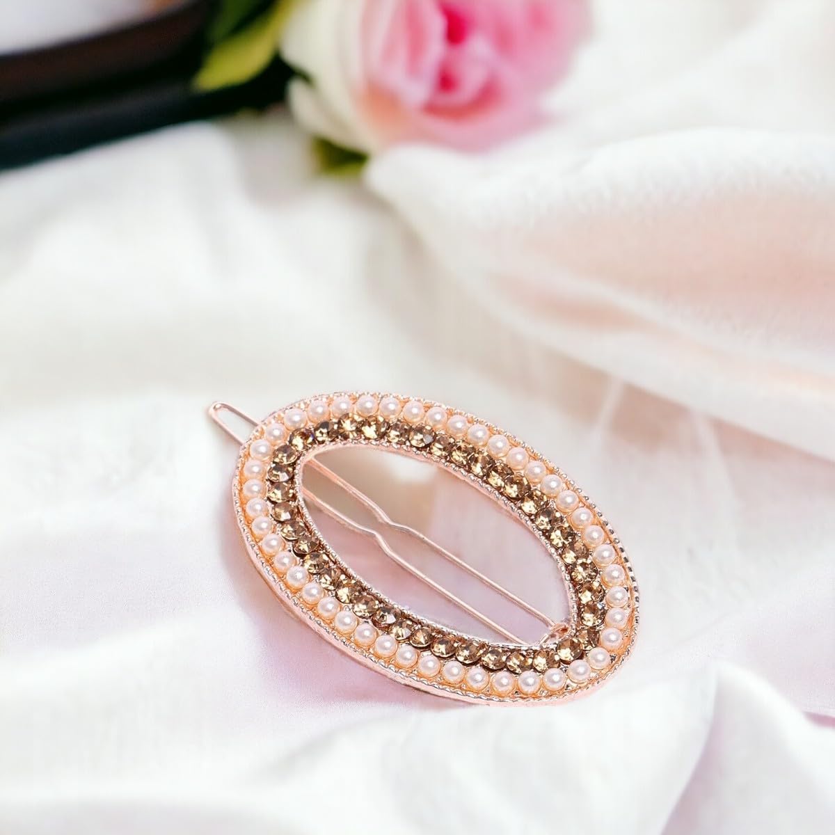 AccessHer Gold-Toned Beaded Bumpit Hair Pin - Elegant Crocodile Hair Clip for Women & Girls | Perfect for Weddings, Parties & Everyday Hairstyles