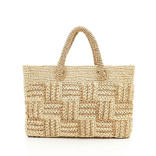 Straw Raffia Hand Crochet Beach Bag - CHECK BAG - Perfect for Summer Vacation, Pool Parties & Boho Fashion Accessories