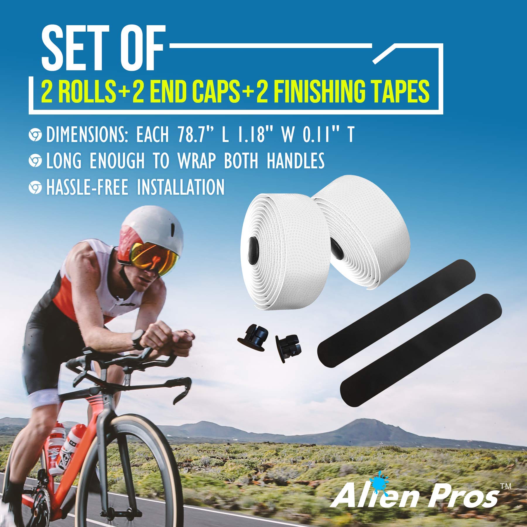 ALIEN PROS Bike Handlebar Tape PU (2-Pack) - Black, Red, White, Pink, Blue - Non-Slip Cycling Handlebar Wrap for Enhanced Grip & Comfort - Perfect for Road Bikes, Mountain Bikes & Commuting