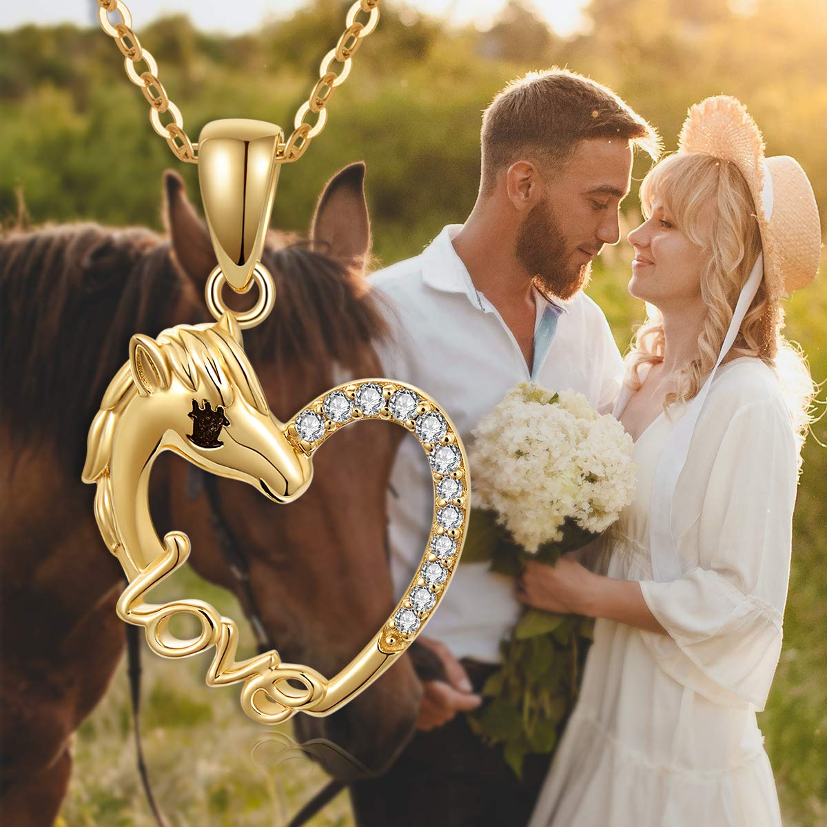14K Gold Horse Heart Pendant Necklace for Women - Elegant Love Jewelry Gift for Her, Wife, Girlfriend - 16+1+1 Inch Adjustable Chain - Perfect for Valentine's Day, Anniversary, Birthday & Special Occasions