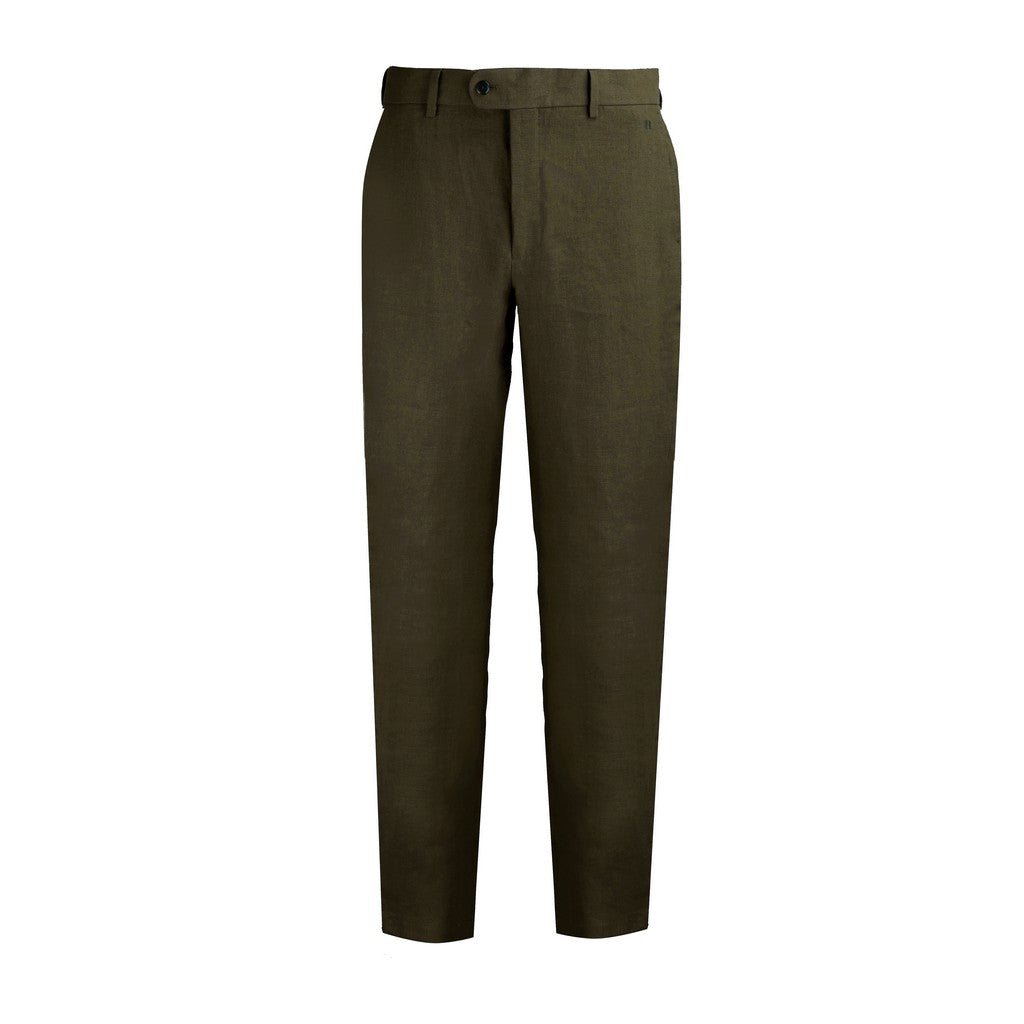 HENRY Men's Linen Tailored Chino Pants - Olive Green Casual Slim Fit Trousers for Office Work & Summer Travel