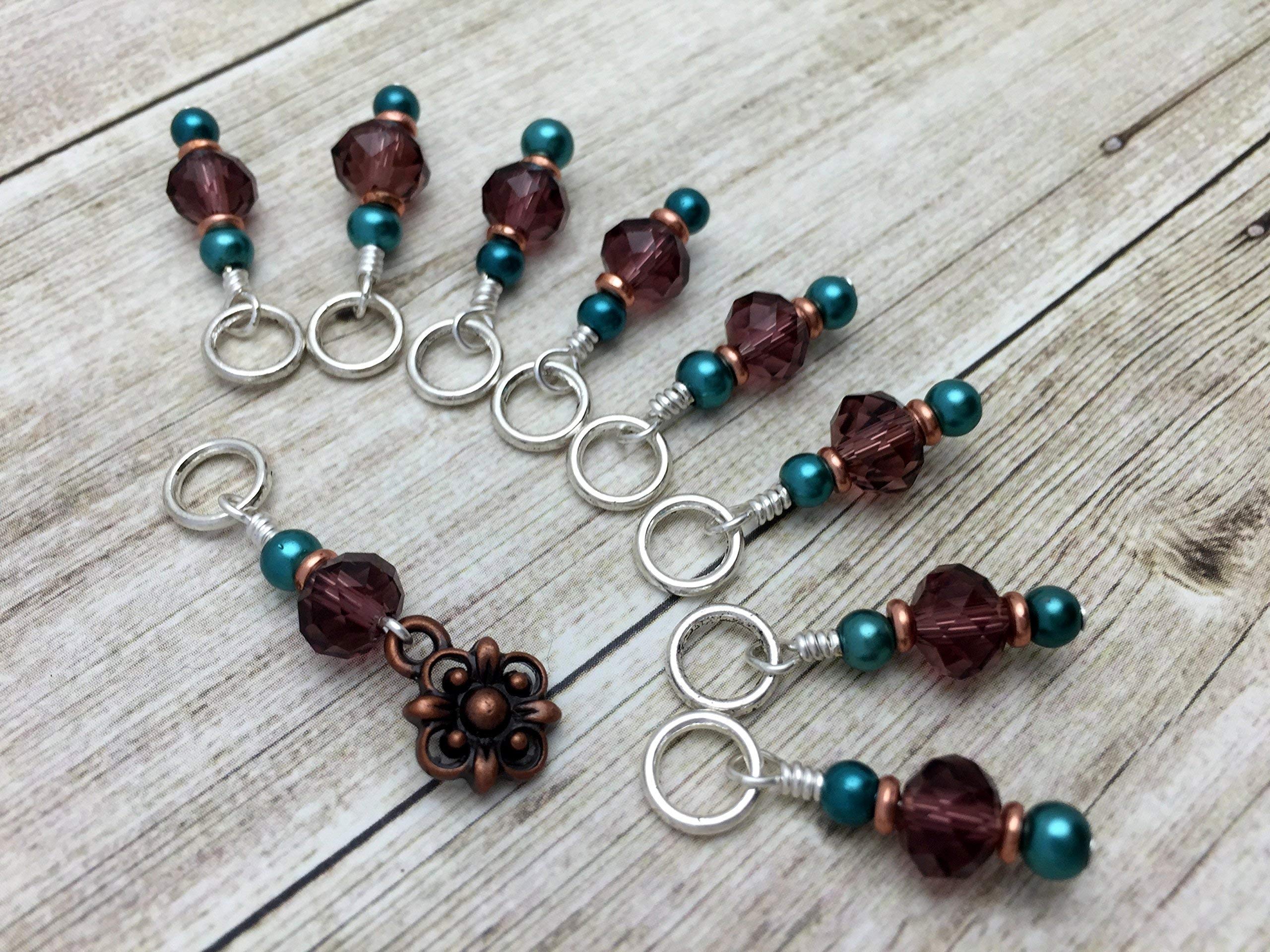 Copper Flower Knitting Stitch Markers Set - 50pcs Handmade Knitting Tools for Crochet & Yarn Projects - Perfect for Counting Stitches, Tracking Rows & Crafting Gifts (Ideal for Beginners & Experts)