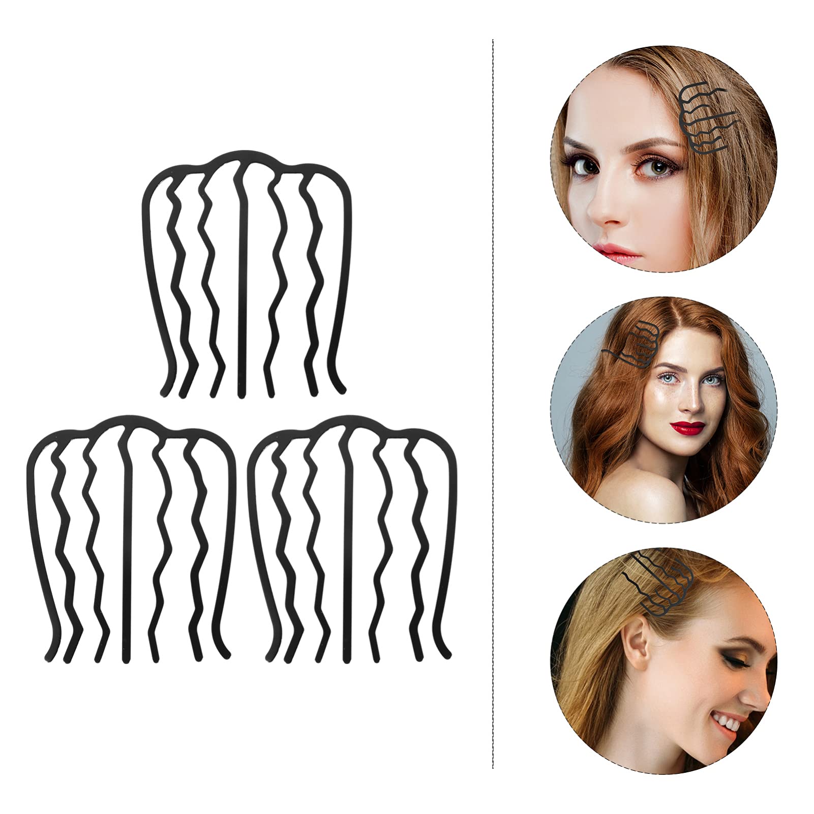 Lurrose 3-Piece French Hair Side Comb Set - Black Hair Fork Clip, Flexible Hair Stick, Bun Updo Pins for Women & Girls | Perfect for Weddings, Parties & Everyday Styling