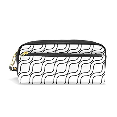 Stylish PU Leather Abstract Wave Pattern Makeup Clutch Bag - Seamless Monochrome Cosmetic Organizer for Women | Perfect for Travel, Daily Use & Toiletries Storage