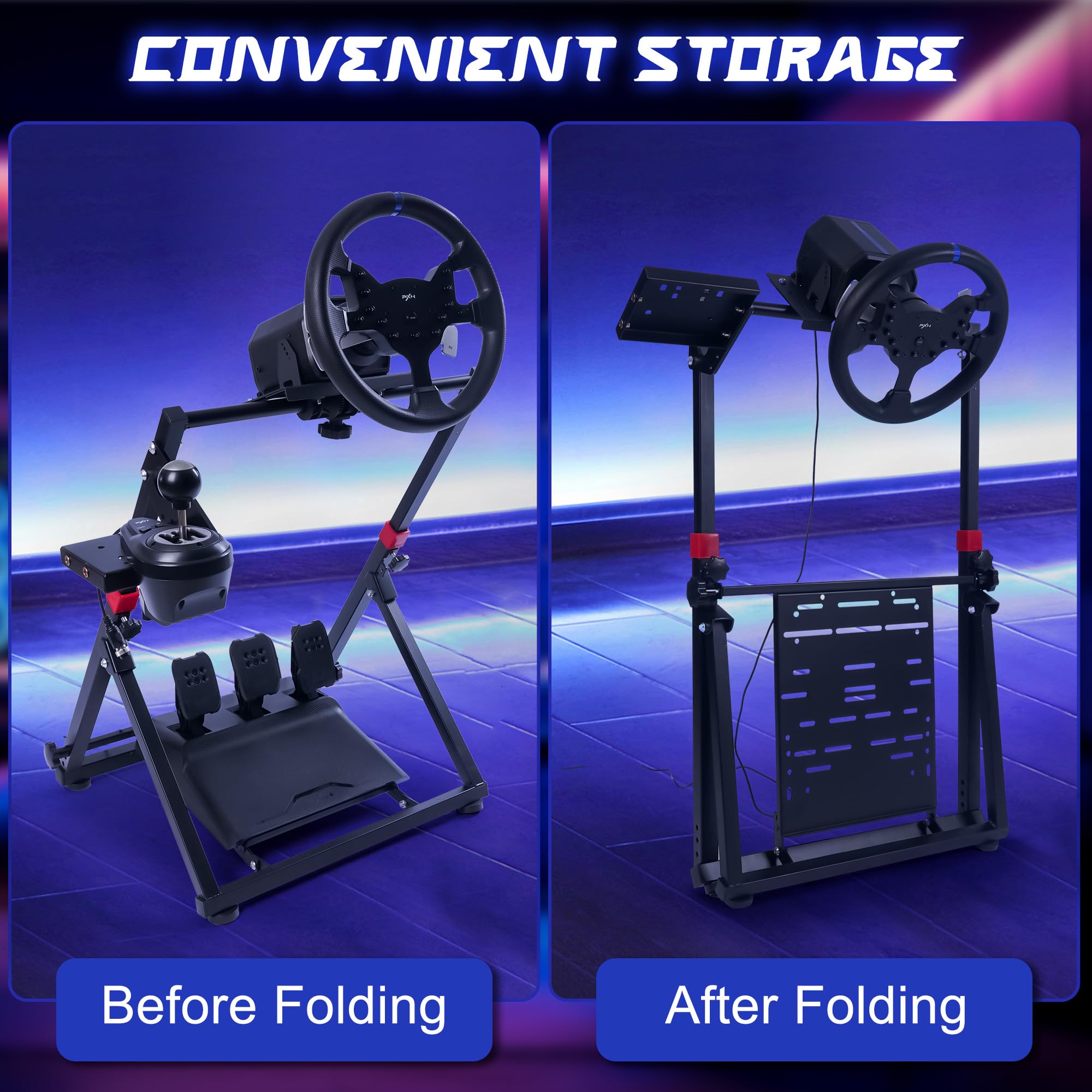 Foldable Steering Wheel Stand for Logitech G923 G29 G920 G27 G25 & Thrustmaster GT500 T300RS T300GT T500RS TGT TS T248X T248 T300 T458 TX - Adjustable Tilt Racing Wheel Stand for PC & Console Gaming - Perfect for Sim Racing & Gaming Setups at Home