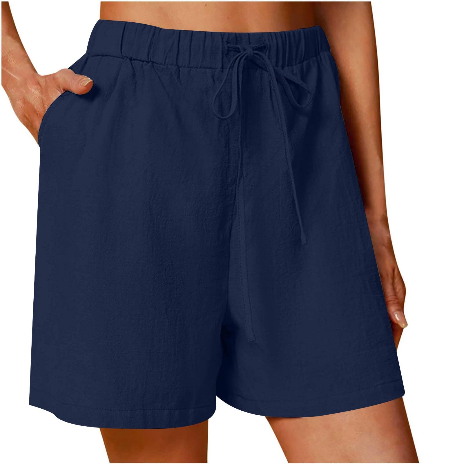 Women's Linen Shorts - High Waisted Summer Shorts with Pockets | Casual & Lightweight for Beach & Travel
