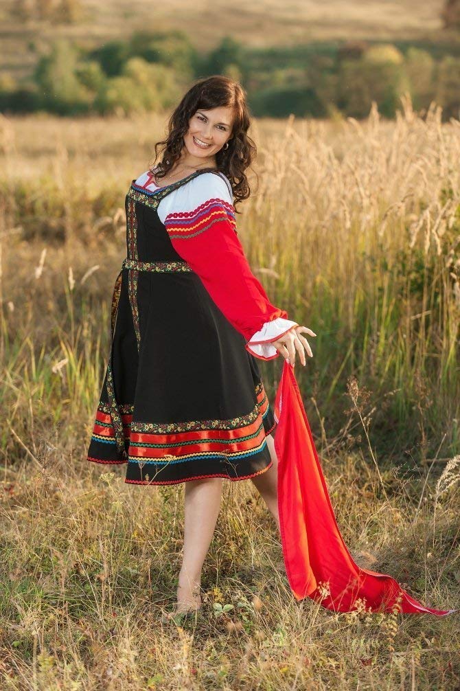 Traditional Russian Sarafan Dress - Red Folk Dance Costume with White Blouse for Women | Perfect for Cultural Performances, Festivals & Themed Parties