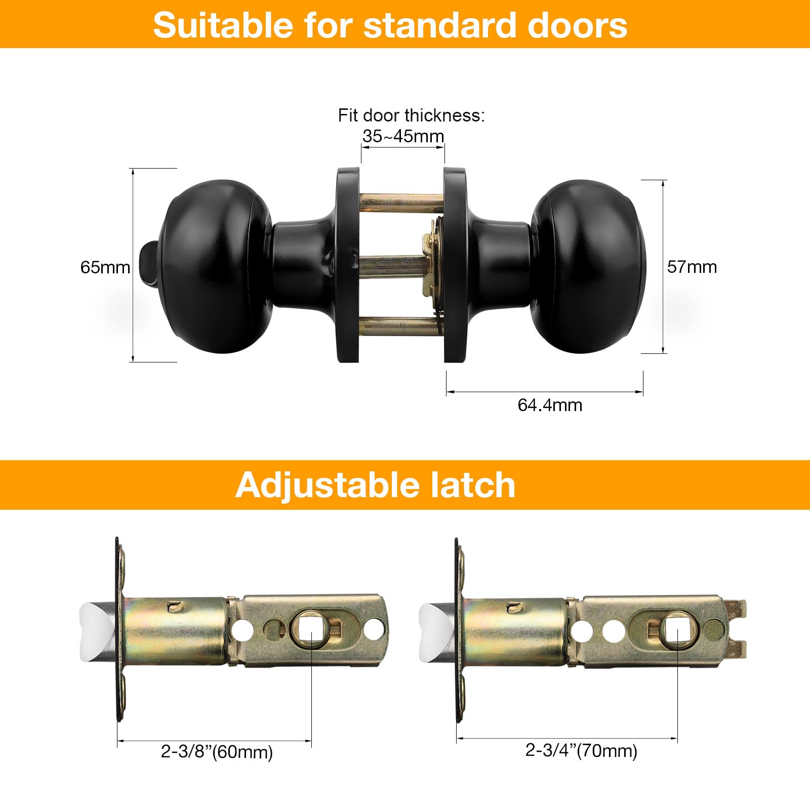 Gobrico 5-Pack Flat Black Ball Door Knobs & Locksets with Unique Keys - Secure Interior & Exterior Doors for Homes, Offices & Apartments