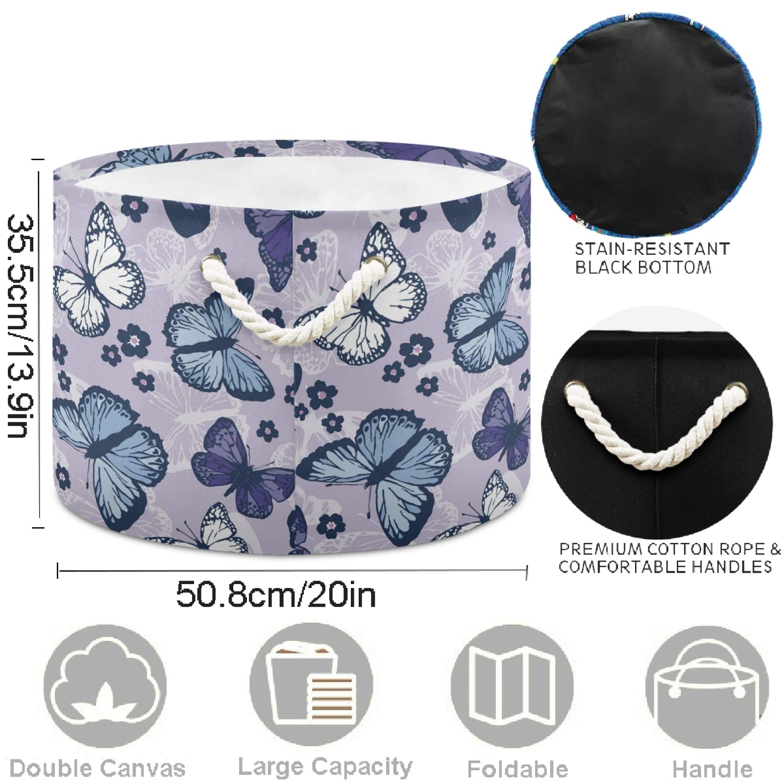 Visesunny Collapsible Large Capacity Storage Basket - Foldable Laundry Hamper for Clothes, Toys & Organizing | Durable Cotton Handles | Perfect for Bathroom, Bedroom, Nursery & Closet Organization | Space-Saving Home Storage Solution