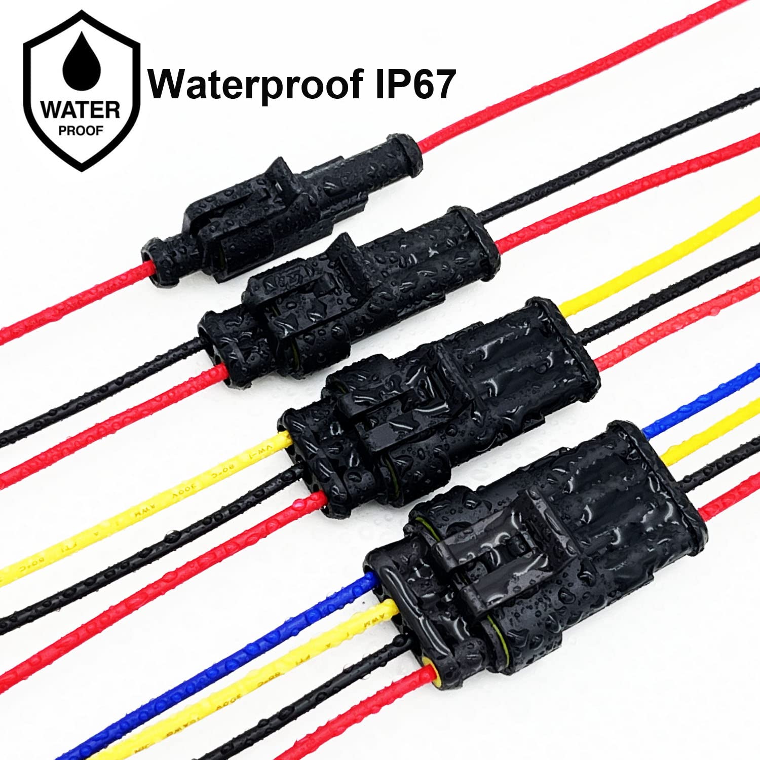 16 AWG Waterproof Wire Connectors - 1/2/3/4 Pin Quick Disconnect Electrical Connectors with 16 Gauge Wire (26 Kits) - Ideal for Automotive, Marine, and Outdoor Lighting Applications