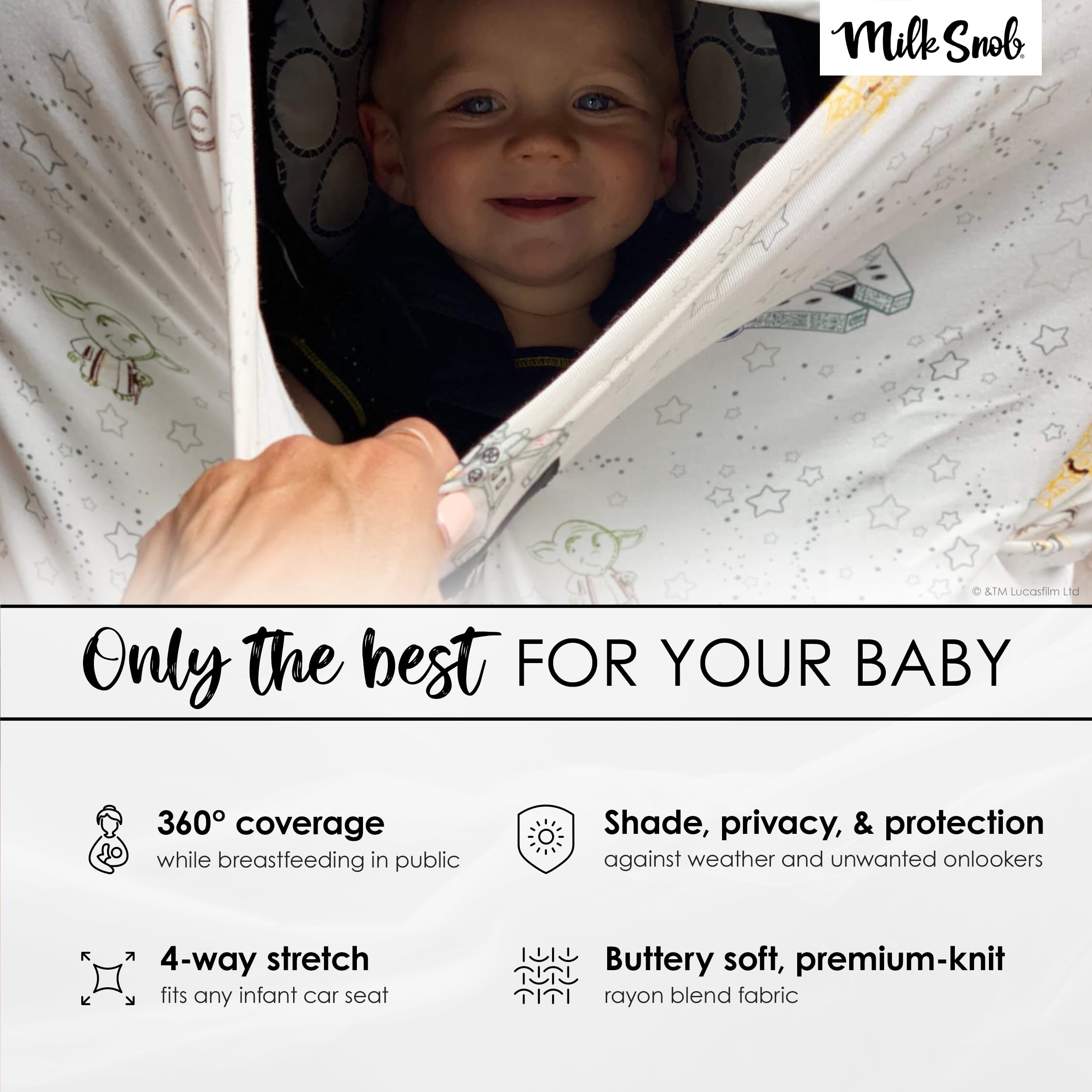 Star Wars 5-in-1 Baby Cover by Milk Snob - Little Galaxy Print for Breastfeeding Privacy, Car Seat, Stroller, High Chair & Shopping Cart - Newborn Essentials & Nursing Accessory - Perfect for Travel, Outings & Daily Baby Care