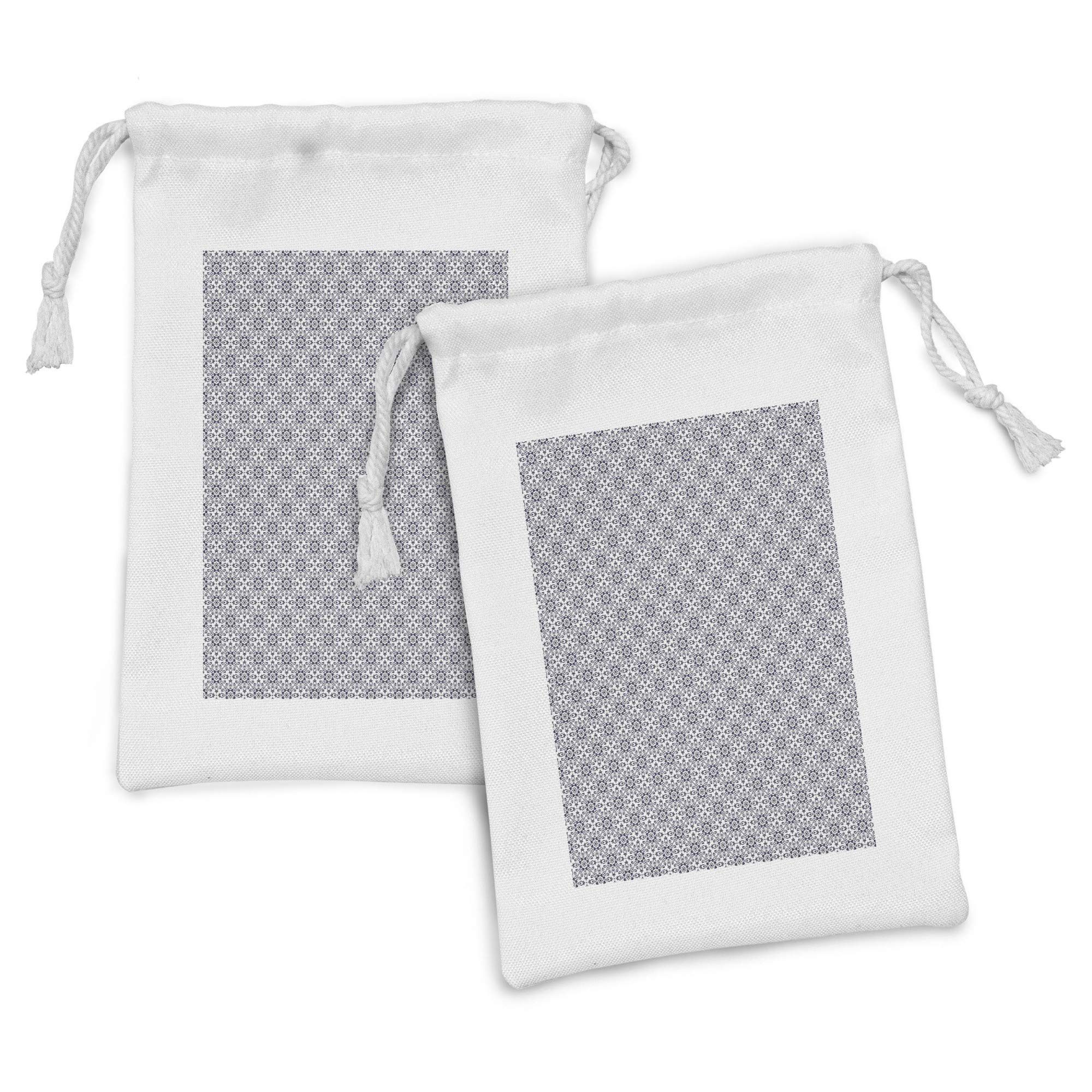 Ambesonne Floral Fabric Pouch Set of 2 - Hand Drawn Flower & Leaf Design Drawstring Bags (9