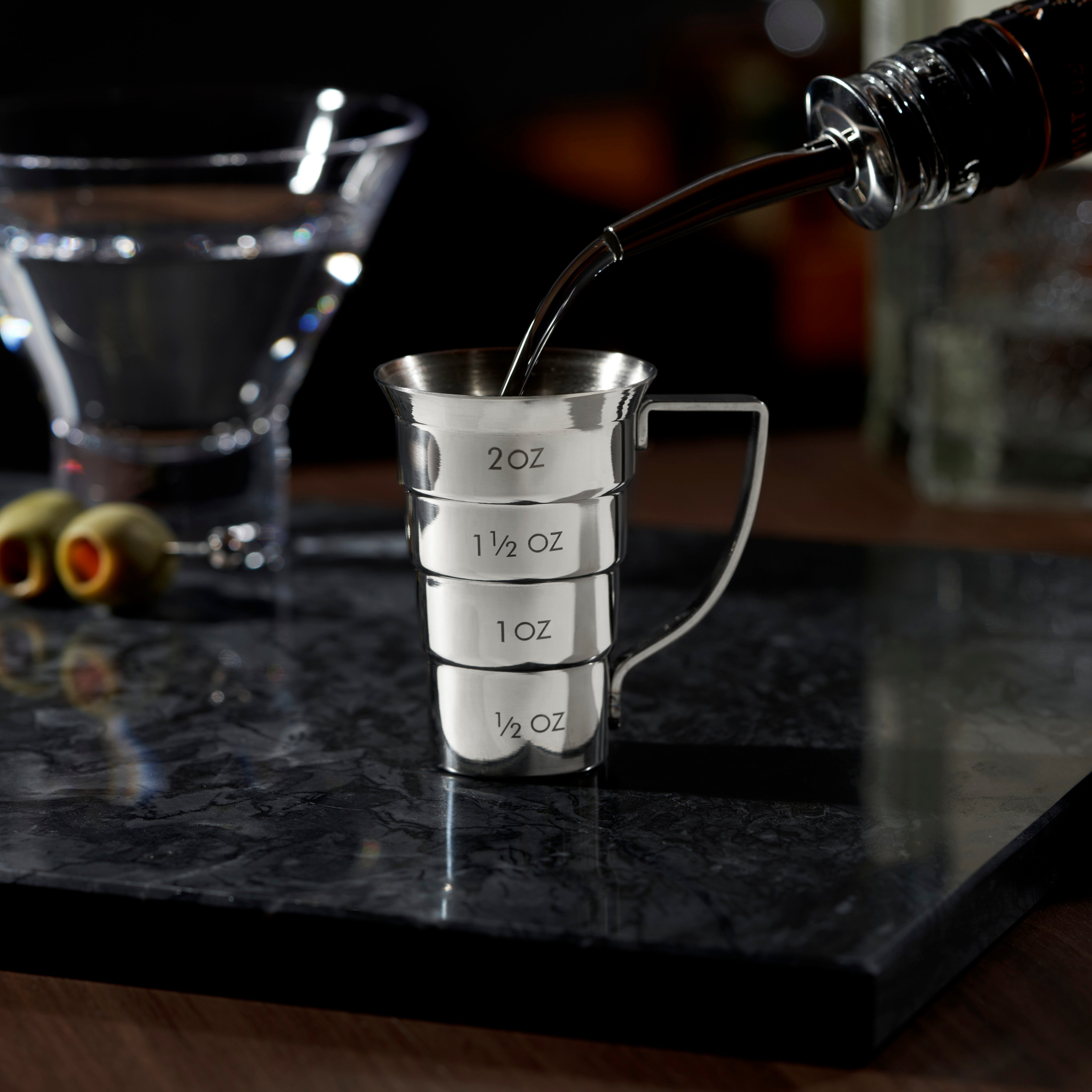 Premium Stainless Steel Stepped Jigger - 1oz & 2oz Dual Measuring Cup for Cocktails, Bartending, and Mixing Drinks - Perfect for Home Bars, Professional Bartenders, and Cocktail Enthusiasts
