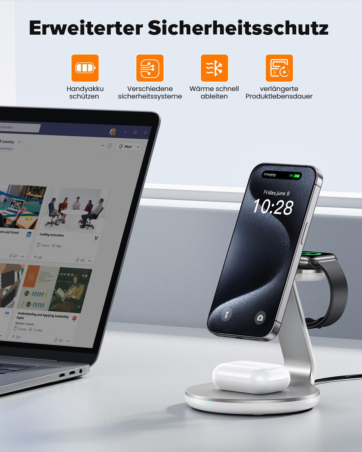 HERRBOL 3-in-1 Wireless Charging Station for Apple Devices - Magsafe Charger Stand Compatible with iPhone 16/15/14/13/12 Pro/Max/Plus/Mini & iWatch Ultra/8/7/SE/6/5/4/3/2 - Fast Charging Dock for Home, Office, Nightstand (Perfect for Travel & Multi-Device Charging)