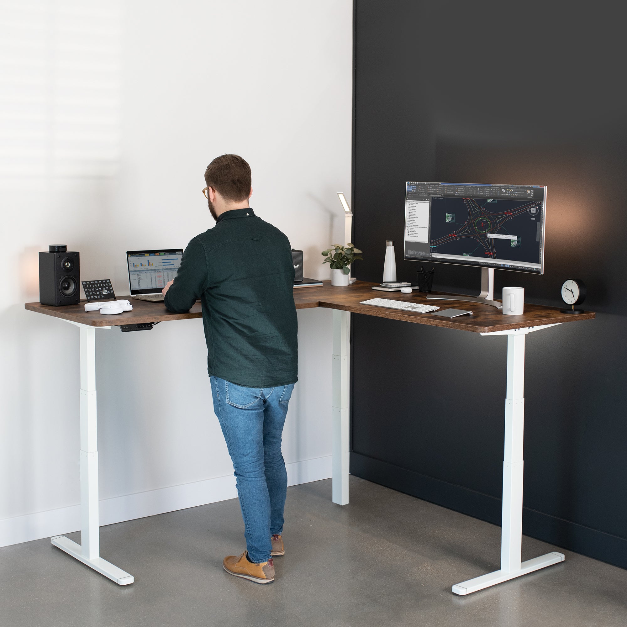 3E Series Triple Motor Electric Standing Desk - Adjustable Height Corner Workstation for Home & Office - Perfect for Ergonomic Workspaces, Gaming Setups & Small Spaces