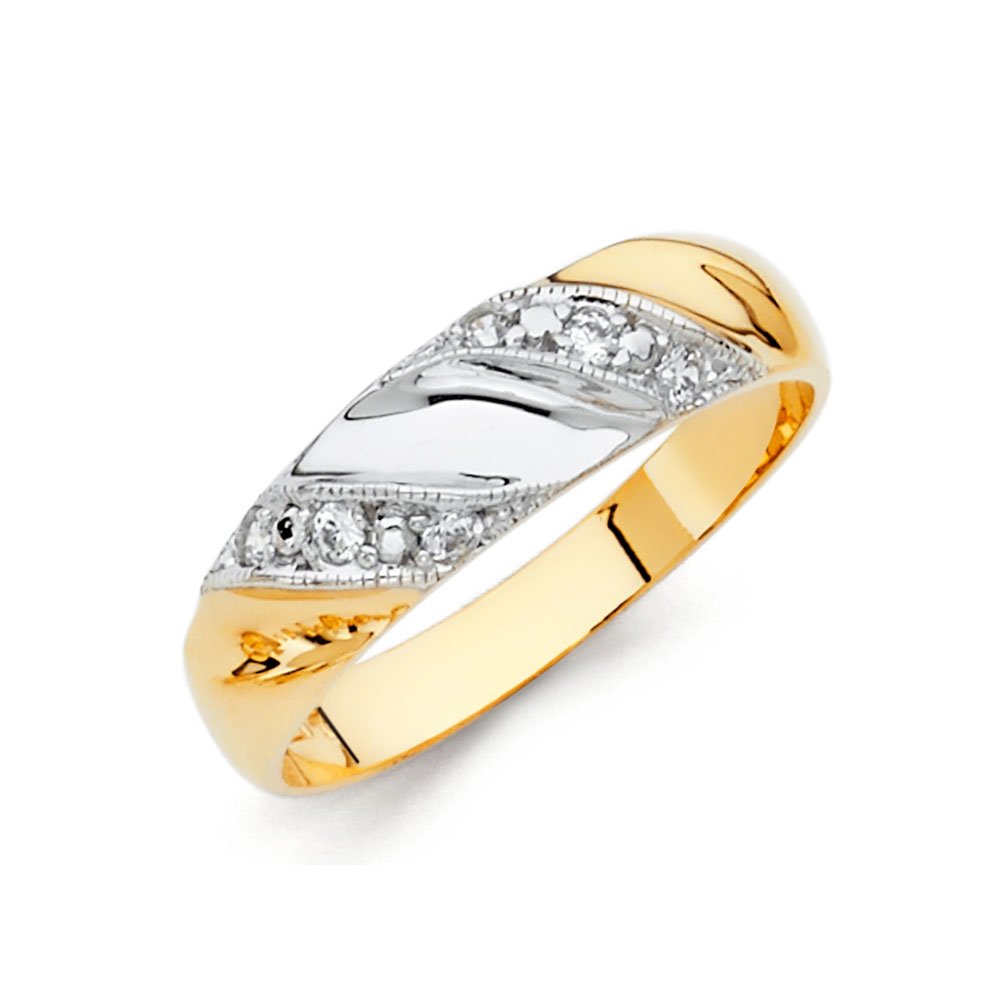 14K White & Yellow Gold Two-Tone Round Cubic Zirconia Ring for Men - Anniversary & Wedding Band by Jewels By Lux | Perfect for Proposals, Engagements & Special Occasions