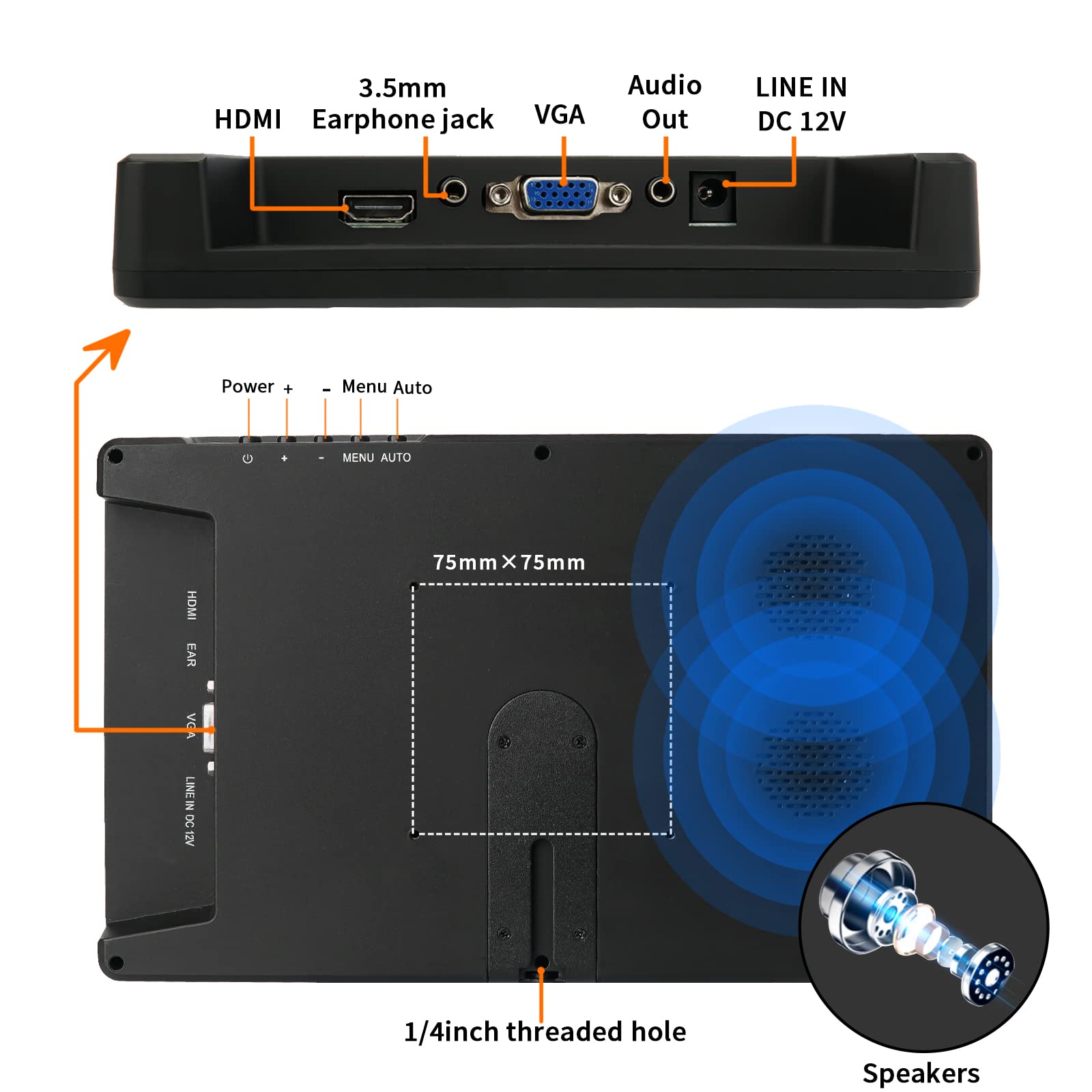 WIMAXIT 10.1 Inch Portable Monitor - Full HD 1920x1080 IPS Screen with HDMI & VGA Ports - Ultra Slim External Display for Laptop, PC, Gaming Console, CCTV Surveillance & Camera Monitoring - Perfect for Work, Travel & Mobile Entertainment
