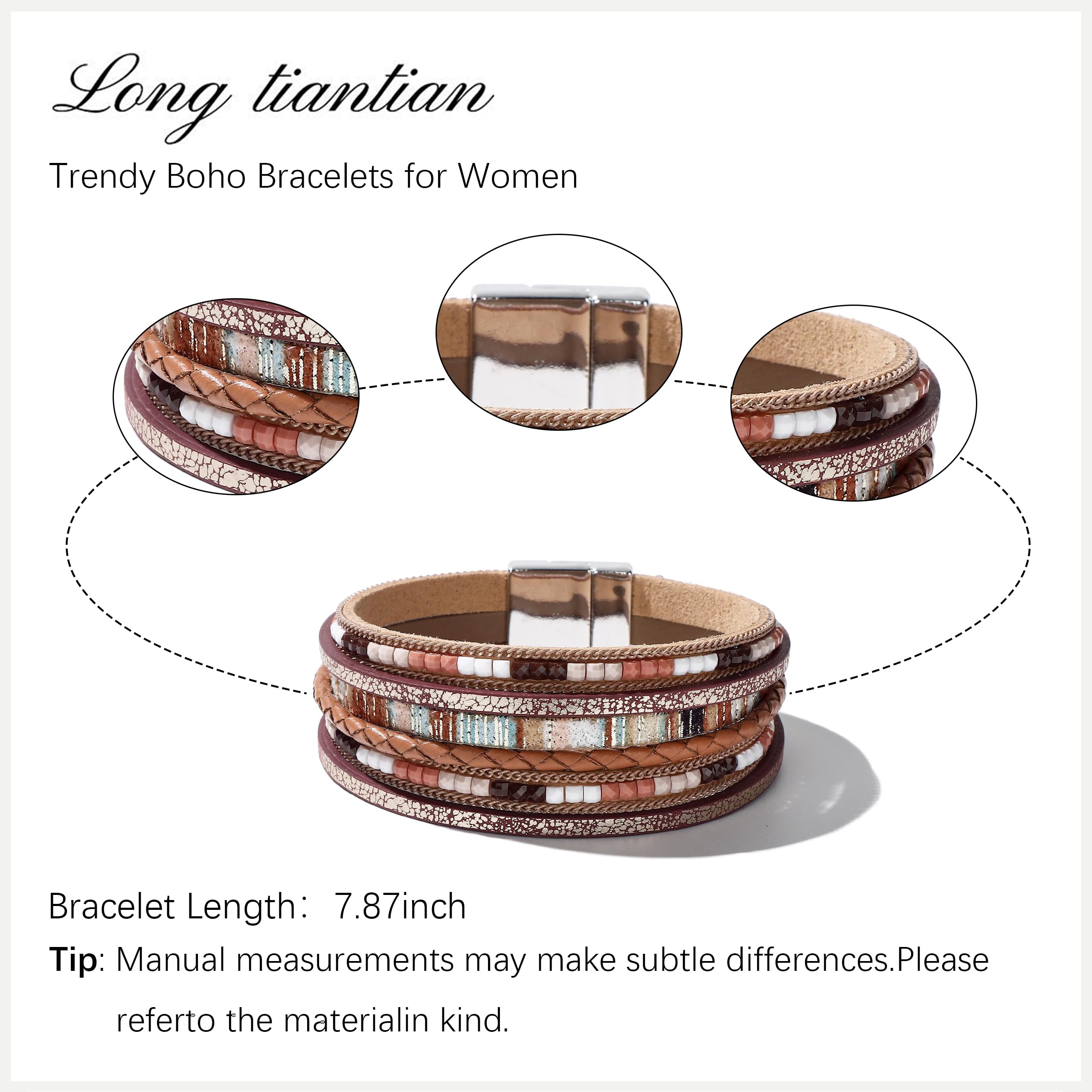 Trendy Blue Leather Wrap Bracelet for Women - Stackable Multi-Layer Cuff Western Jewelry | Perfect for Boho Outfits, Casual Wear & Festival Accessories