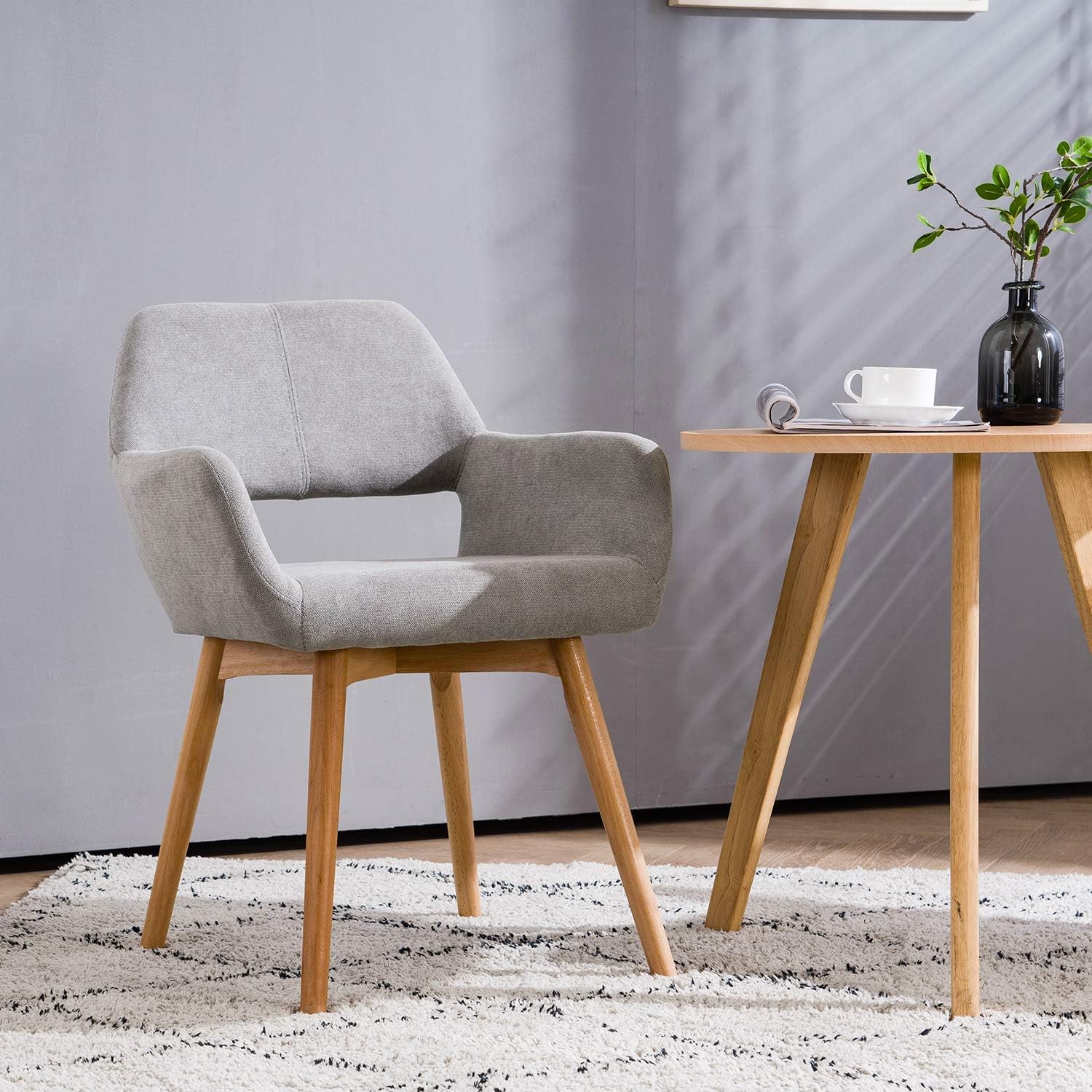Modern Dining Chairs Set of 1 - Solid Wood Legs Kitchen & Accent Chair for Living Room, Dining Room, Club or Guest Seating (Gray) - Perfect for Home Decor, Restaurant, Cafe & Office Use