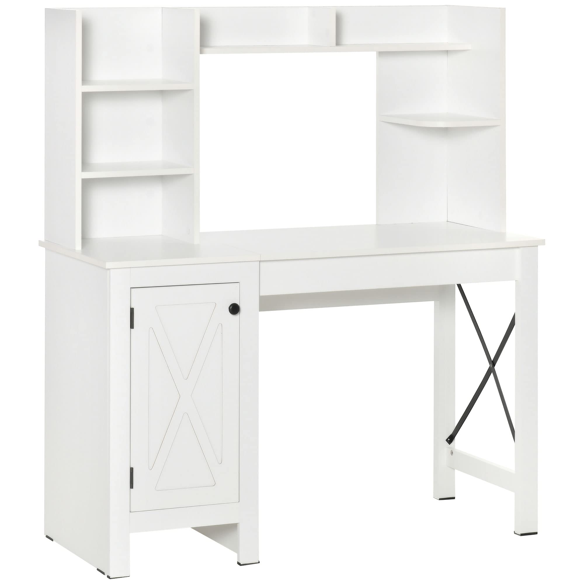 HOMCOM Farmhouse Style Computer Desk with Hutch and Cabinet - White Home Office Desk with Storage Shelf, Study Writing Table for Small Spaces | Perfect for Home Office, Dorm Room & Workspace Organization