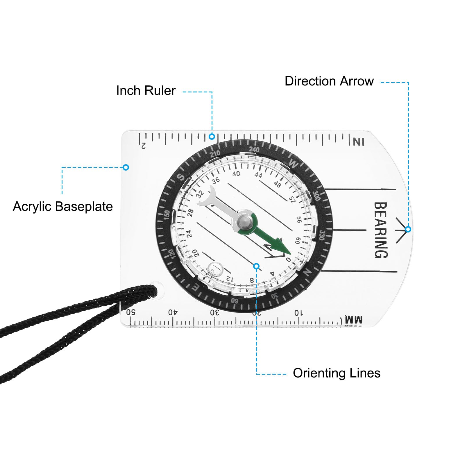 PATIKIL Orienteering Compass - Professional Hiking & Backpacking Compass with Declination Scale for Outdoor Navigation | Perfect for Camping, Survival, and Adventure Travel | Durable & Accurate Map Compass (White)
