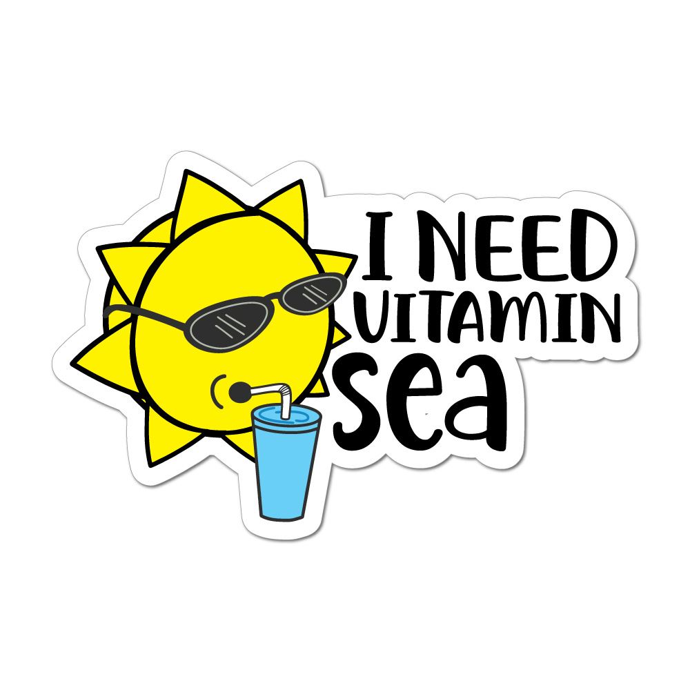 Funny 'I Need Vitamin Sea' Beach Summer Holiday Car Sticker Decal - Perfect for Cars, Laptops & Water Bottles | Great Gift for Beach Lovers & Vacation Enthusiasts