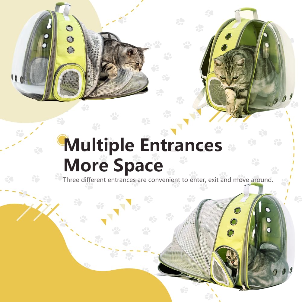 Expandable Cat Backpack Carrier with Clear Bubble Window - Durable Pet Travel Backpack for Cats & Small Dogs - Airplane Approved for Travel, Hiking, Camping & Outdoor Adventures (Light Green) - Perfect for Vet Visits, Daily Commutes & Exploring Nature Together