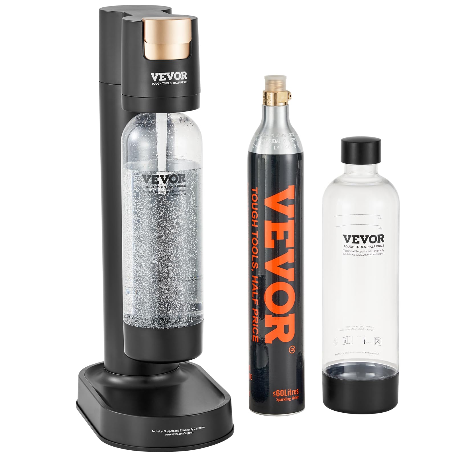 VEVOR Sparkling Water Maker - Home Soda Machine with 2 BPA-Free 1L PET Bottles | CO2 Carbonation System (Cylinder Included, No Gas) | Works with 60L Screw-in CO2 Tanks | Perfect for Homemade Soda, Flavored Water & Cocktails