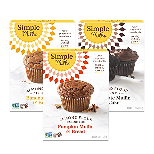 Simple Mills Almond Flour Baking Mix Variety Pack - Gluten Free, Plant Based, Non-GMO (Banana, Chocolate, Pumpkin Muffin & Bread Mixes) - Perfect for Healthy Breakfast, Snacks & Holiday Baking (Pack of 3)