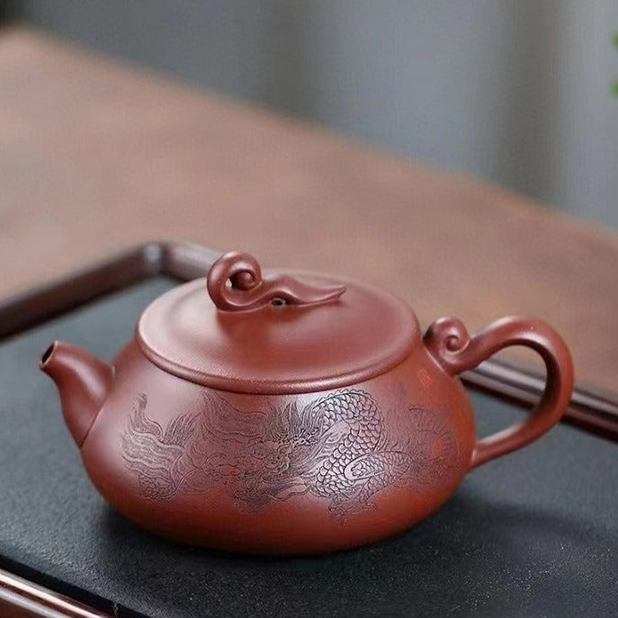 Handmade Zisha Teapot SHI PIAO by Artist MU Ming Long (Level 2 2019) - High-Quality Purple Clay Yixing Teapor with Auspicious Cloud Design - Perfect for Chinese Tea Ceremony, Gongfu Tea, and Home Decoration