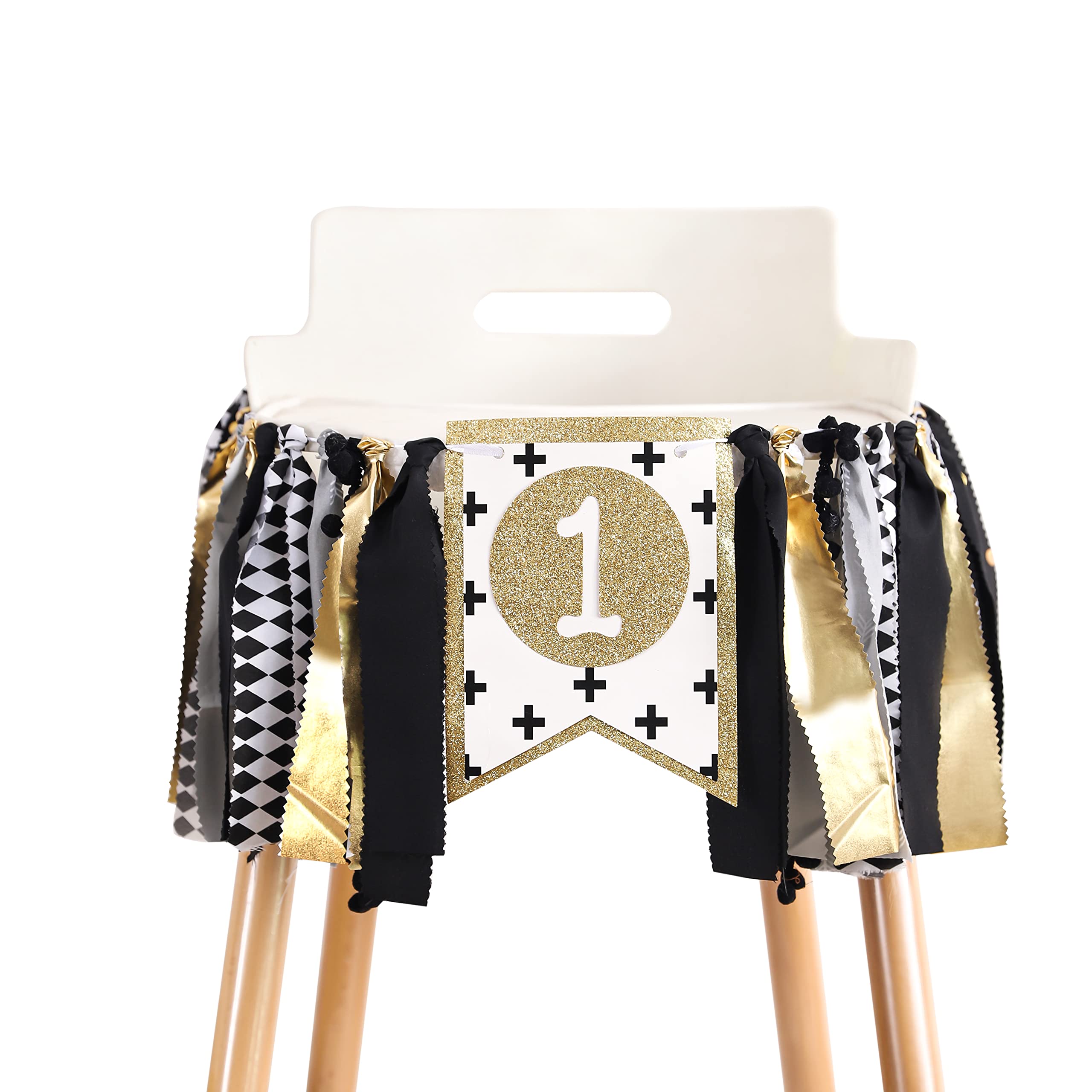 Wild One 1st Birthday Highchair Banner - Black & Gold Baby Birthday Decorations for Kids Party, Photo Booth Props & Party Supplies | Perfect for 1st Birthday Celebrations, Cake Smash Photos & Nursery Decor