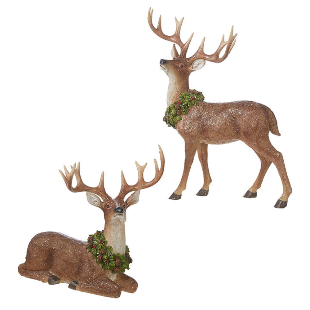 19.5 Inch Deer with Wreath Christmas Decoration - Holiday Home Decor for Mantel, Tabletop, and Festive Indoor Display
