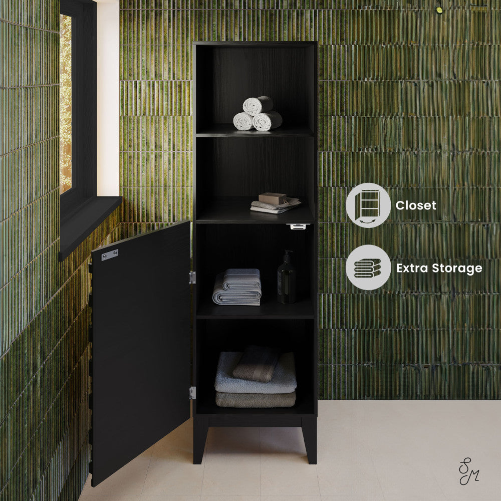 Black Oak Freestanding Linen Cabinet - 17