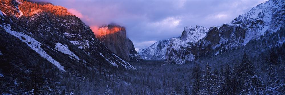 Peel & Stick Wall Mural - Sunlight Falling on Mountain Range Yosemite (36x12 inches) | Removable Wallpaper for Bedroom, Living Room & Office Decor