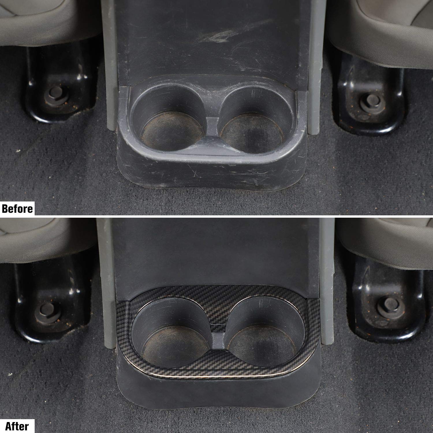 JeCar ABS Carbon Fiber Gear Shift Panel & Cup Holder Trim Cover Kit for 2007-2010 Jeep Wrangler JK JKU (Sport/Sahara/Rubicon/X) - Interior Upgrade Accessories for Off-Road & Daily Driving