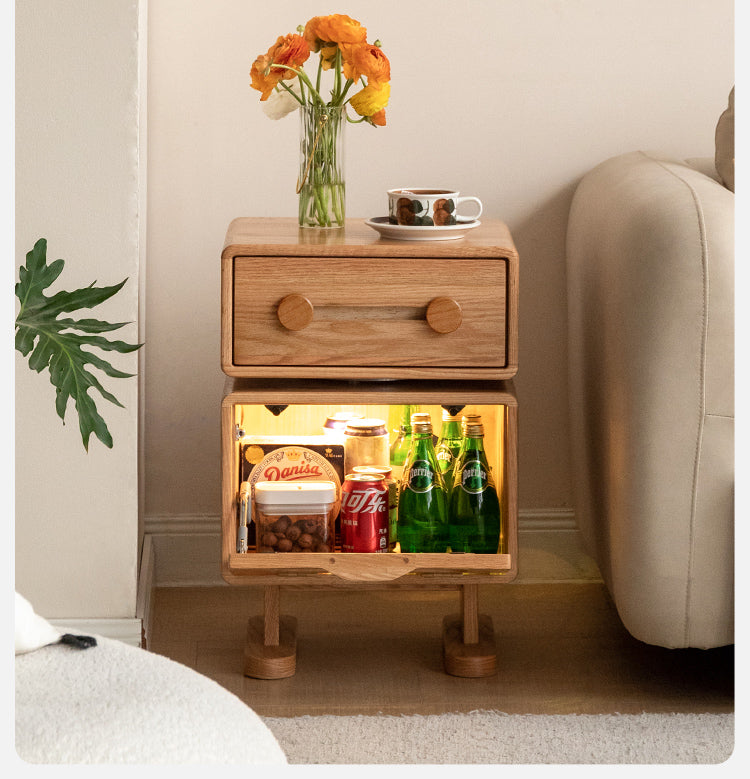 360° Rotating Oak Solid Wood Nightstand - Modern Bedside Table for Bedroom, Living Room & Office