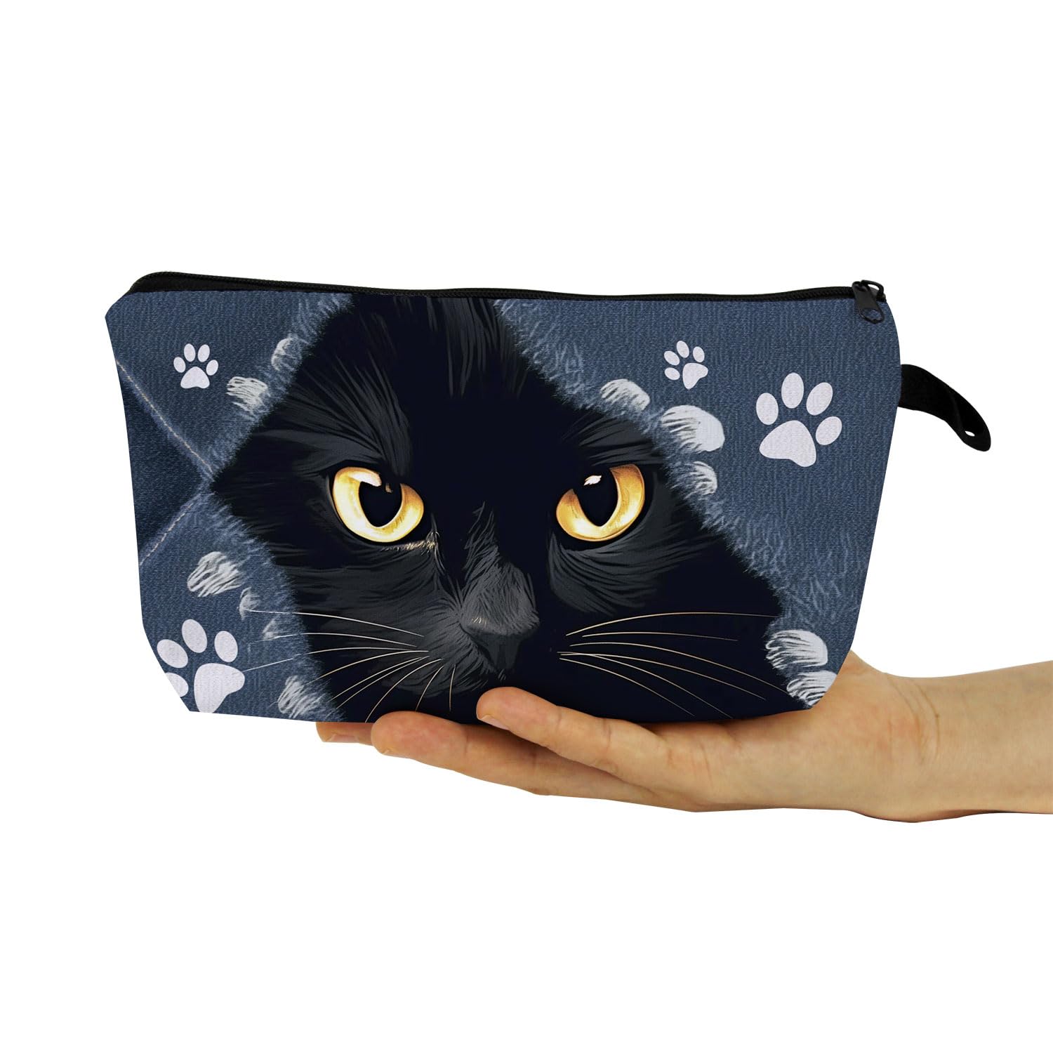 Black Cat Makeup Bag - Cute Kitten Printed Cosmetic Organizer with Zipper - Perfect Birthday Gift for Cat Lovers - Great for Travel, Daily Use & Storing Cosmetics, Jewelry & Small Essentials