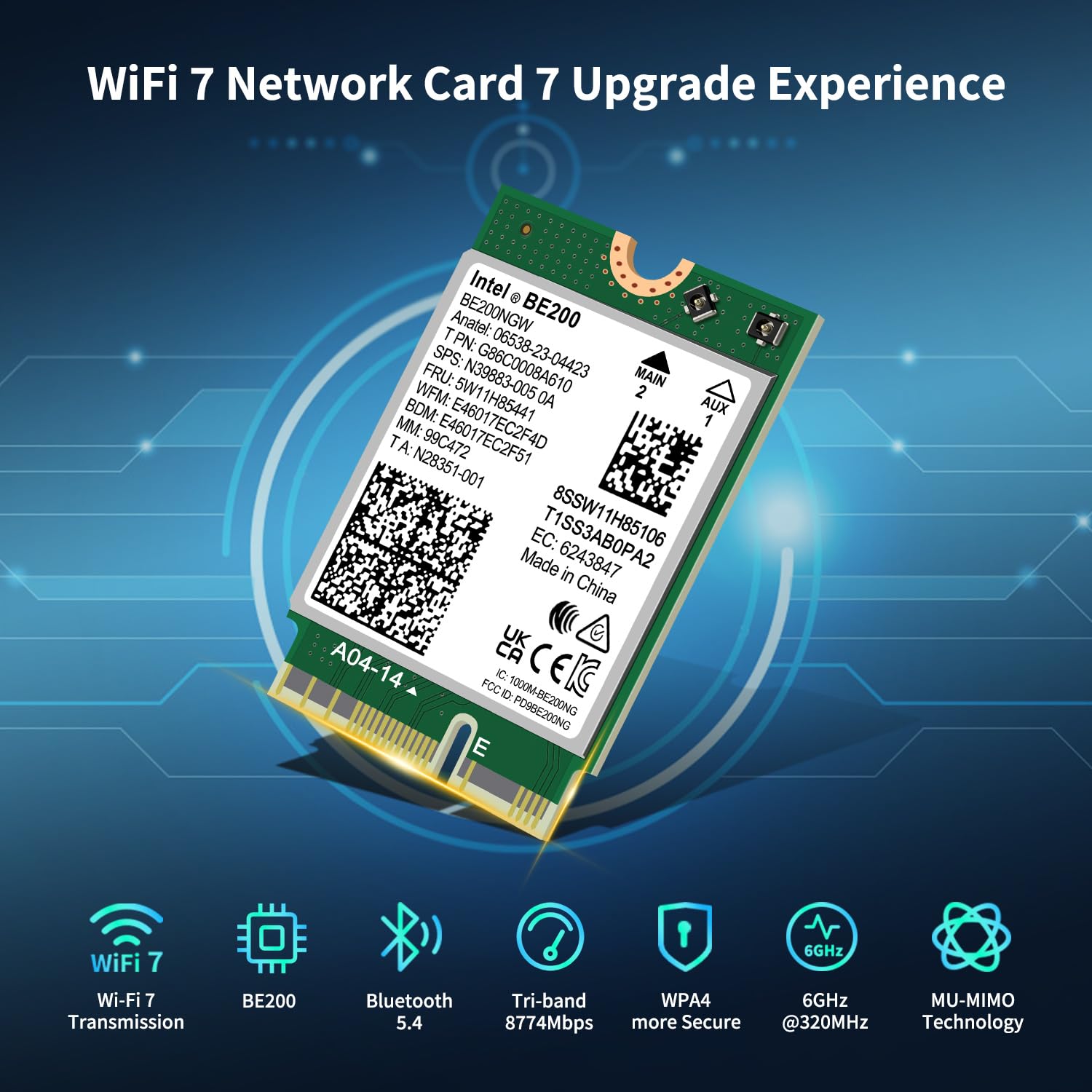 Intel BE200NGW WiFi 7 Wireless Card - 5800Mbps, Bluetooth 5.4, M.2/NGFF for Windows 10/11 (64bit) & Linux | Not Compatible with AMD | Perfect for Gaming, Streaming & High-Speed Networking with WiFi 7/6E/6/5 Routers & Wireless APs