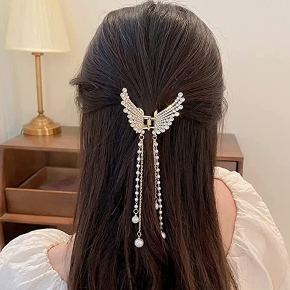 Elegant Crystal Pearl Butterfly Hair Clips for Women - Pack of 2, Shiny Hair Pins with Tassels, Perfect Gift for Birthday, Party & Wedding - Great for Bridal, Prom, and Everyday Hairstyles