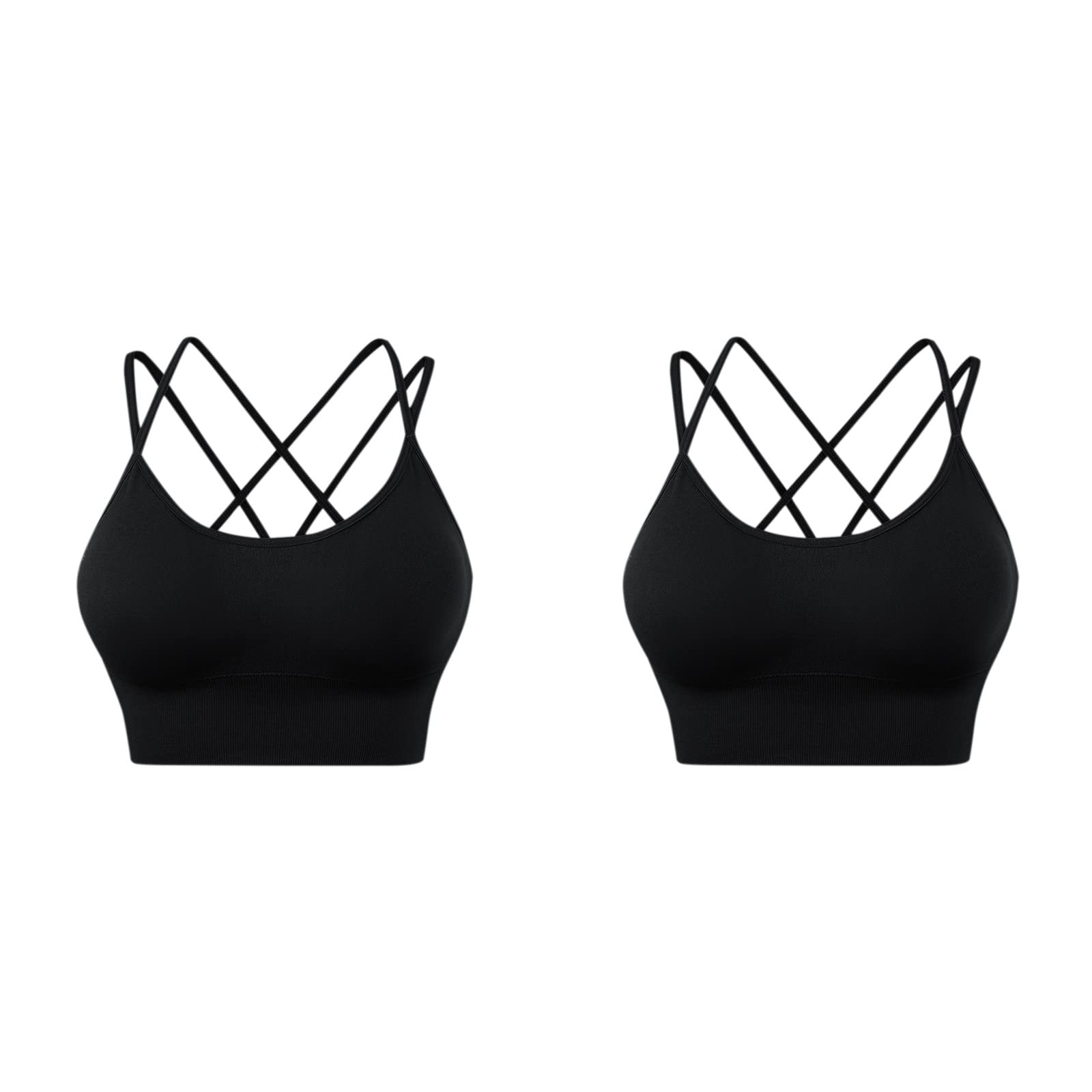 Women's Criss-Cross Back Padded Sports Bra - Medium Support Yoga & Workout Bra with Strappy Design - 2 Pack for Gym, Running, and Everyday Wear