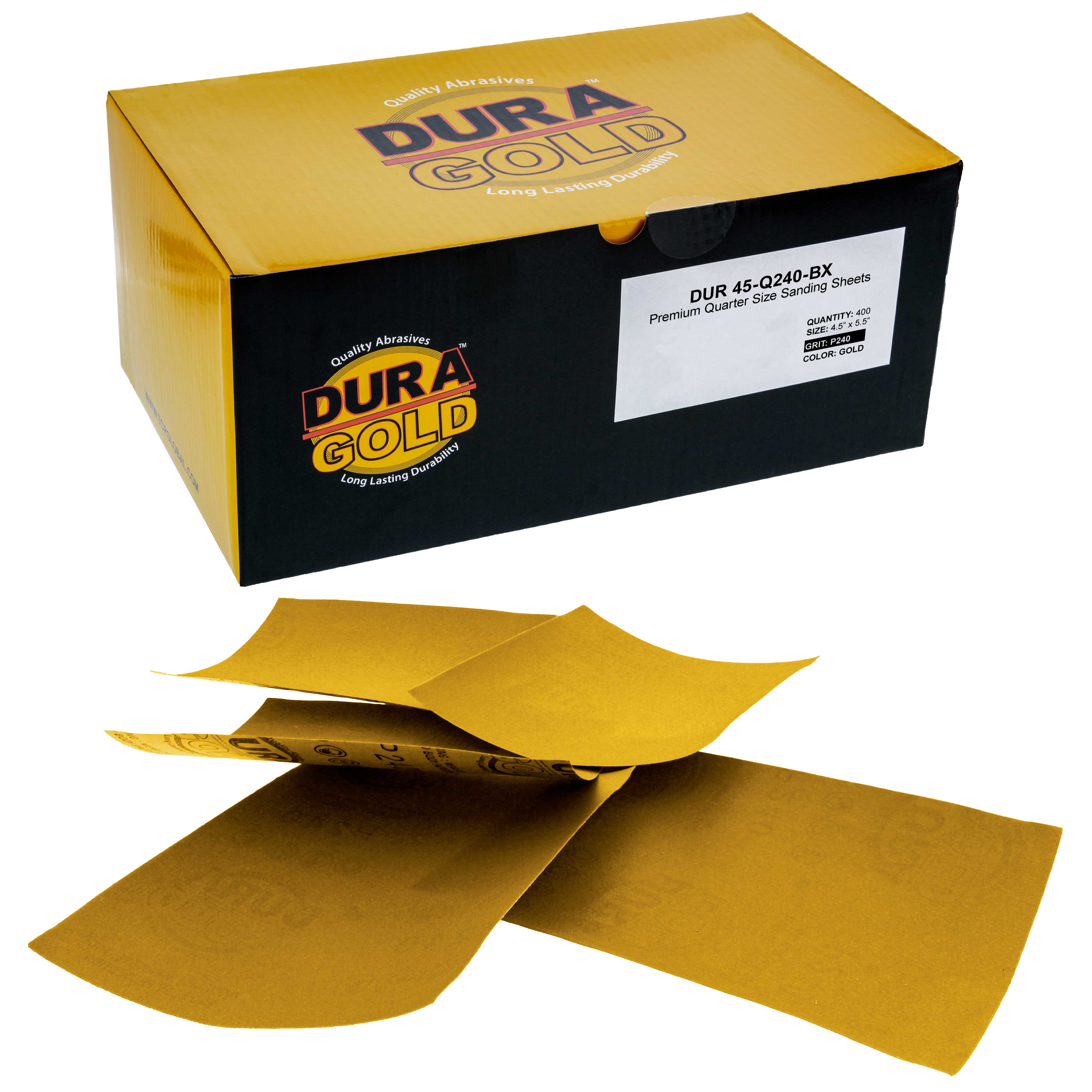 240 Grit Gold Sandpaper - 1/4 Sheet Plain Backing 5.5