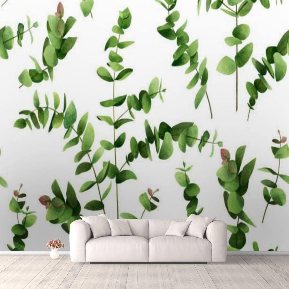 3D Watercolor Eucalyptus Wallpaper - Self-Adhesive Peel & Stick Wall Mural for Bedroom, Living Room, Dorm Decor - White Green Leaf Design for Walls, Ceiling & Wardrobe | Perfect for Boho, Nature-Inspired & Modern Home Interiors