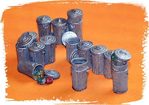 4022 O Scale Garbage Pail Assortment - Unpainted Model Train Accessories (18-Piece Set) for Railroad Scenery & Diorama Building
