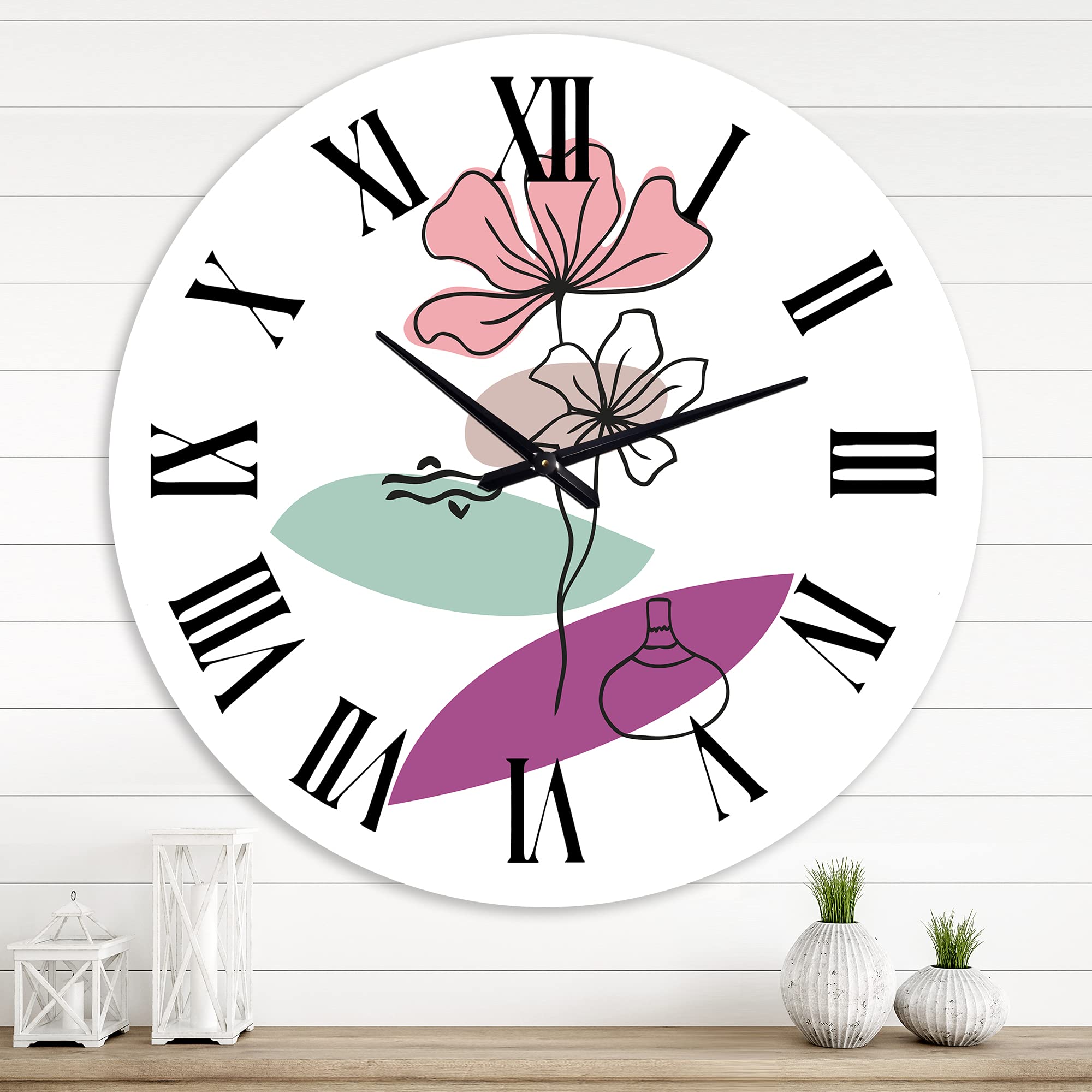 Modern Abstract Floral Wall Clock - Large Decorative Kitchen Clock with Botanical & Geometric Design | Perfect for Home, Office, and Living Room Decor