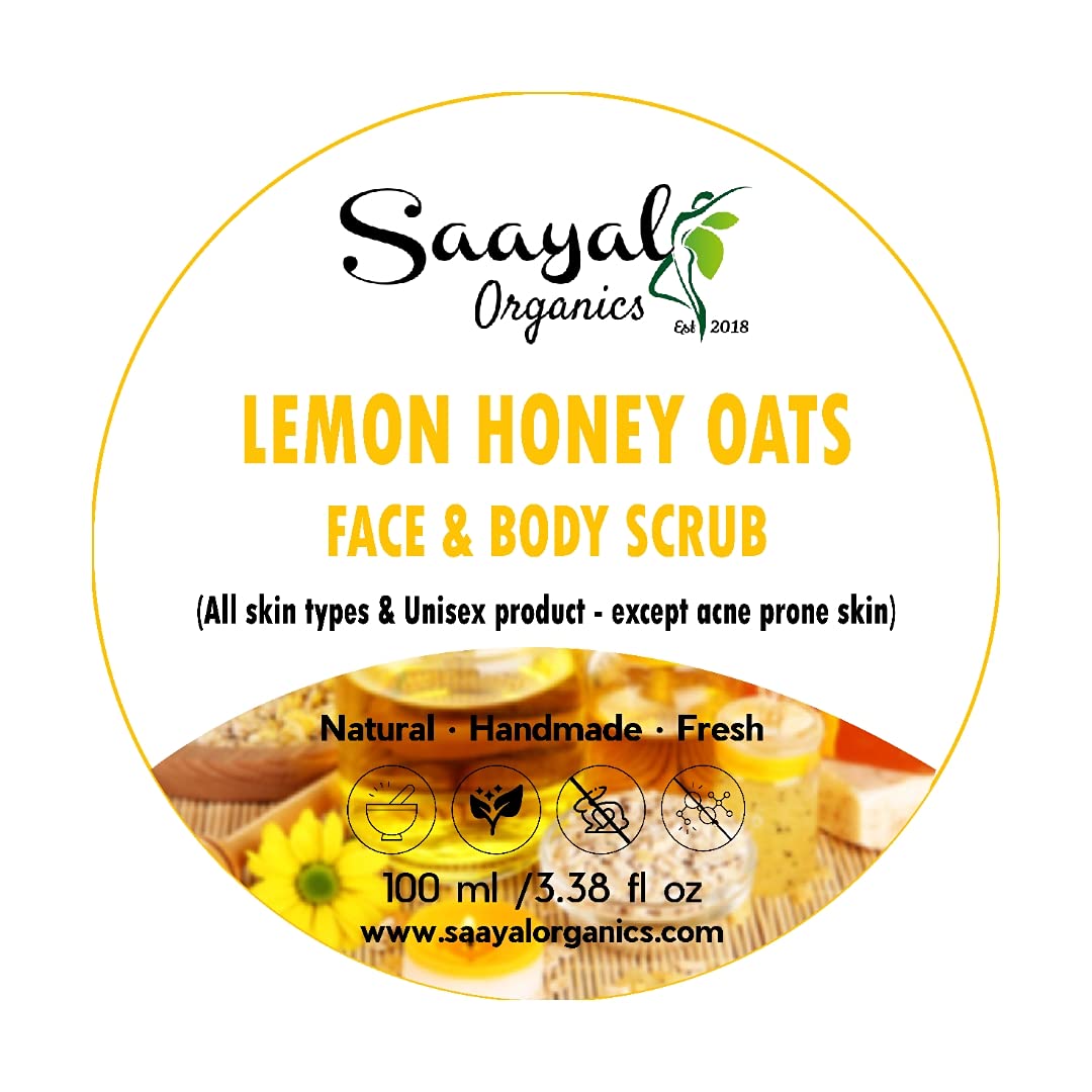 Saayal Organics Lemon Honey Oats Scrub - Exfoliating Face & Body Scrub for Women & Men - 100gm Natural Skincare - Perfect for Dry Skin & Daily Exfoliation Routine
