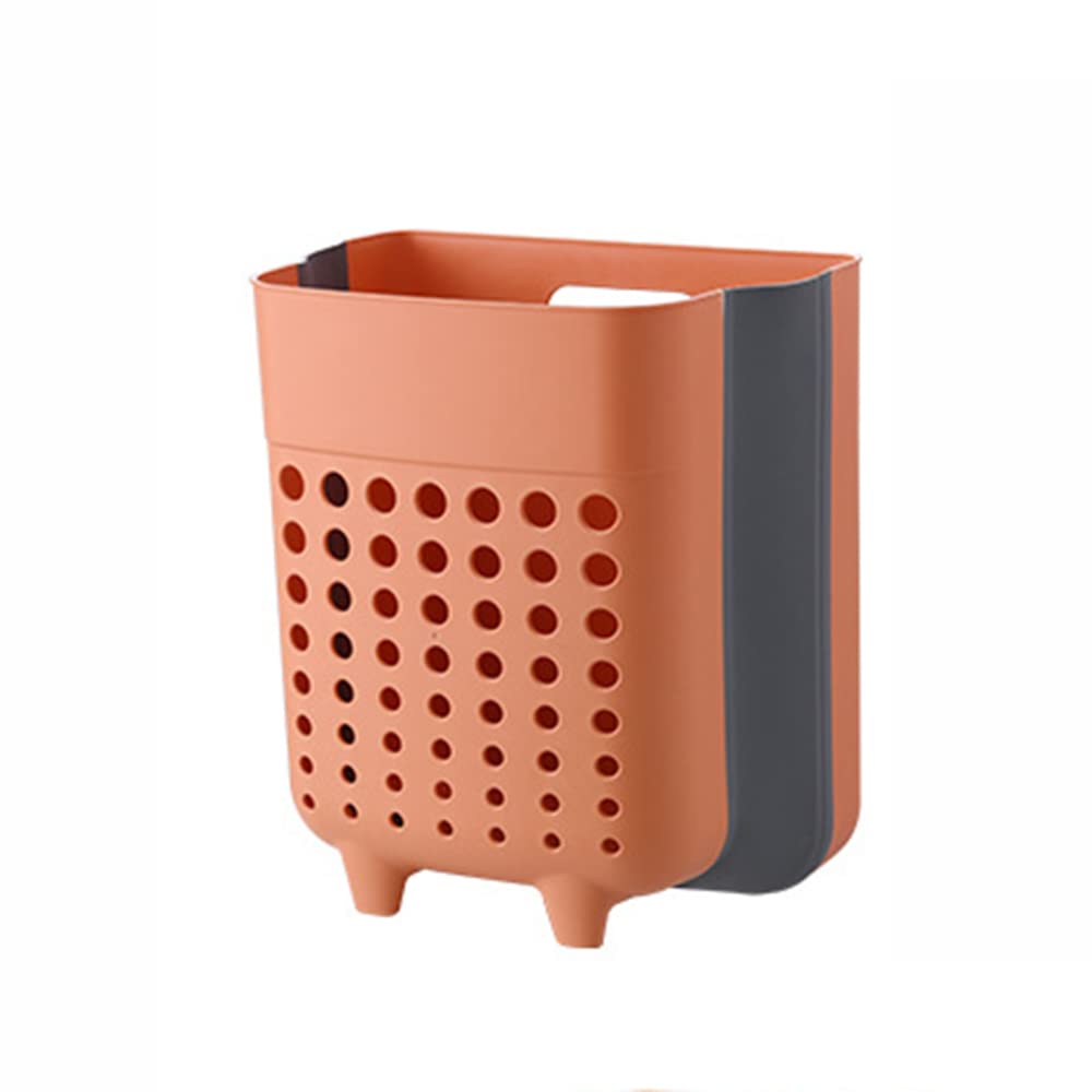 Space Saving Wall Mounted Laundry Basket Organizer with Handle - Portable Clothes Storage Bag & Box for Bedroom, Bathroom, Laundry Room (Orange)