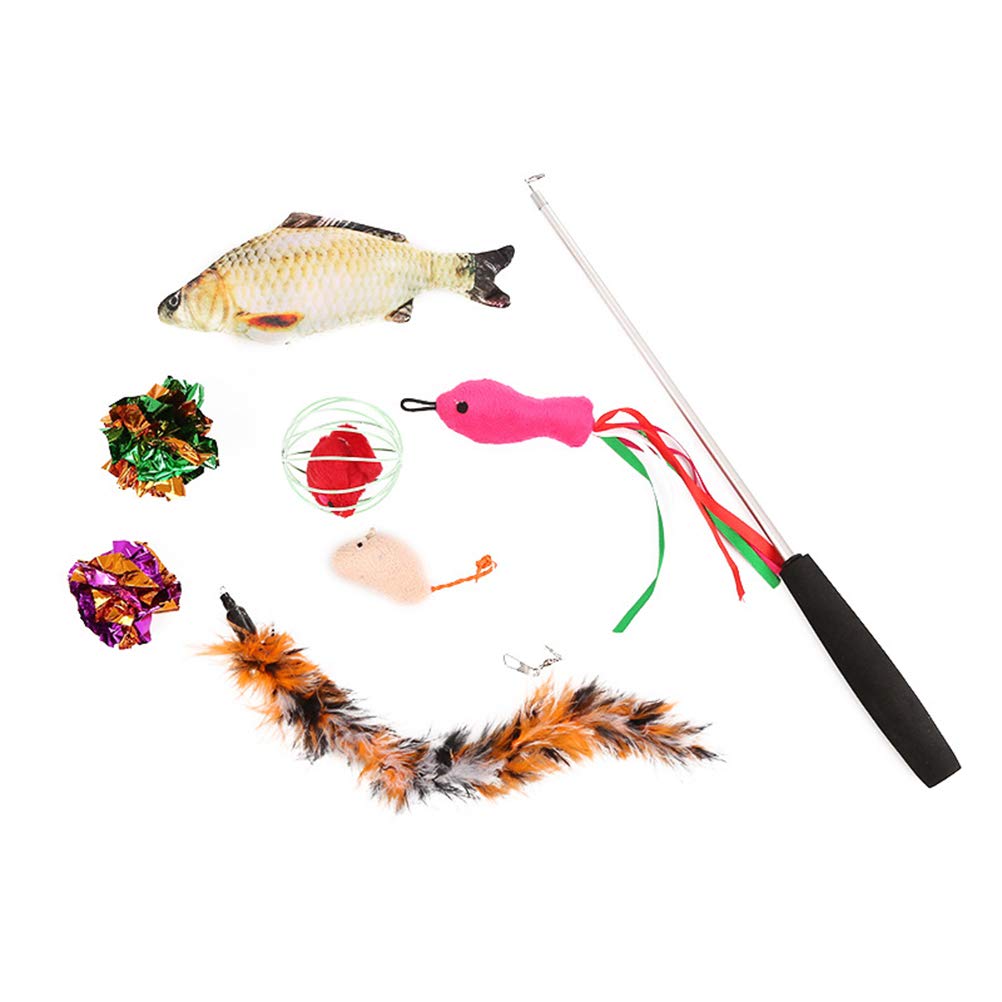 8-Piece Retractable Cat Wand Toy with Sound - Interactive Paper Fish & Mouse Teaser for Cat Training & Play - Fun Pet Toy for Indoor Cats & Kittens