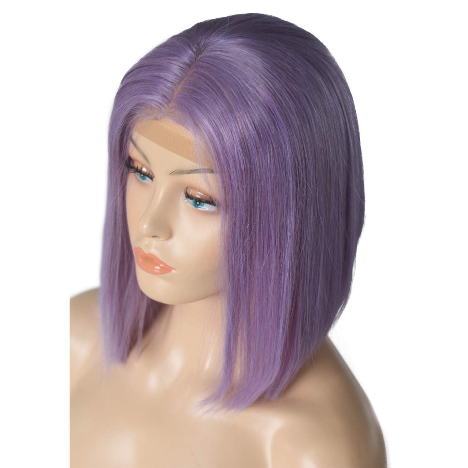 Brazilian Virgin Human Hair Lace Front Wig - 12 Inch Lilac Straight Bob with 180% Density, 13x4 Lace Frontal, Pre-Plucked & Bleached Knots | Short Bob Cut for Women | Perfect for Cosplay, Daily Wear & Special Occasions