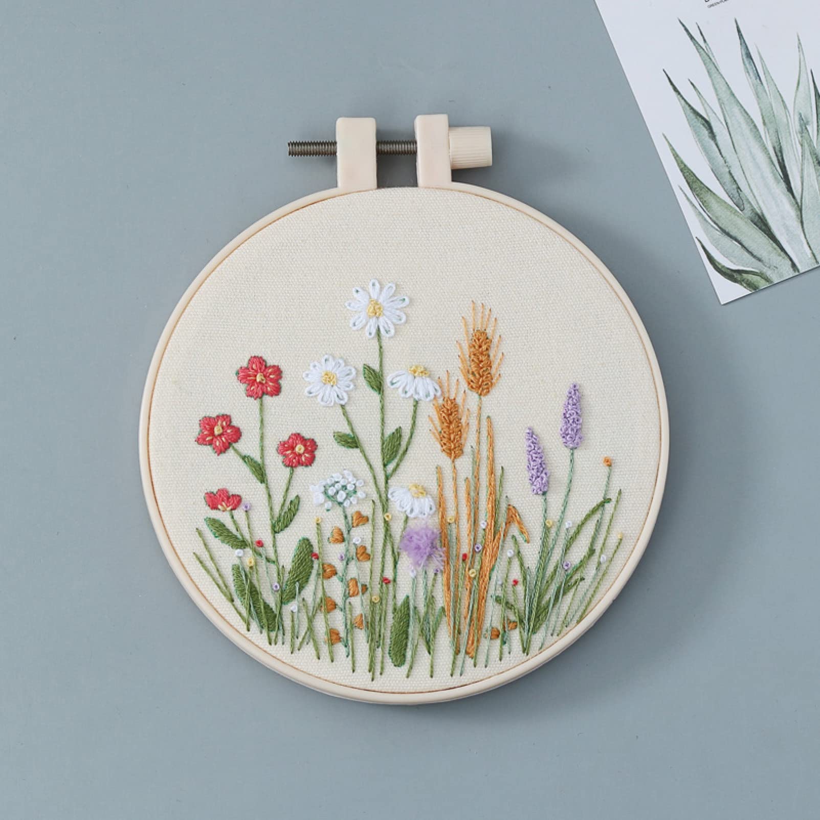 Beginner-Friendly DIY Embroidery Starter Kit with Flowers & Plants Pattern - Printed Fabric Cross Stitch Kit for Sewing & Crafting | Perfect for Home Decor, Gift Making & Relaxing Hobbies